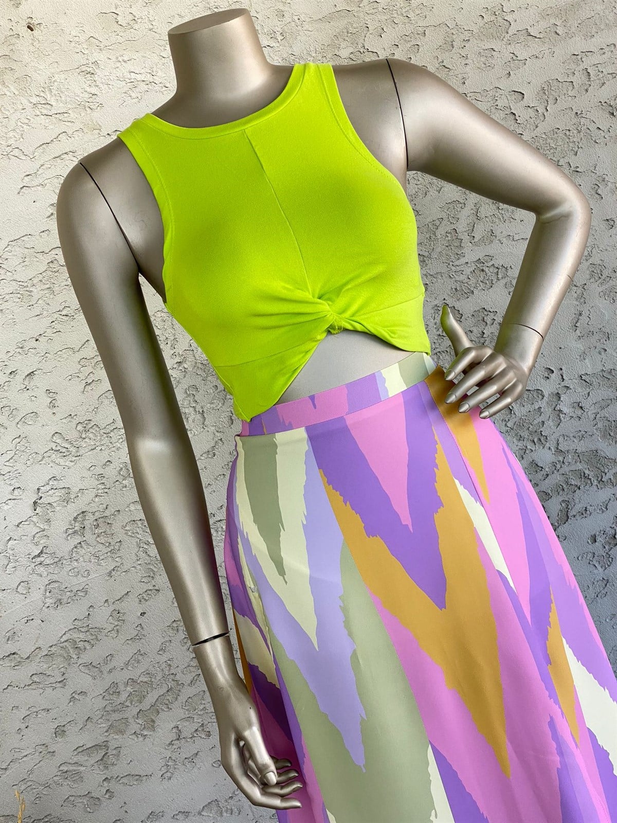 Düğümlü Crop Top (Neon Yeşil)