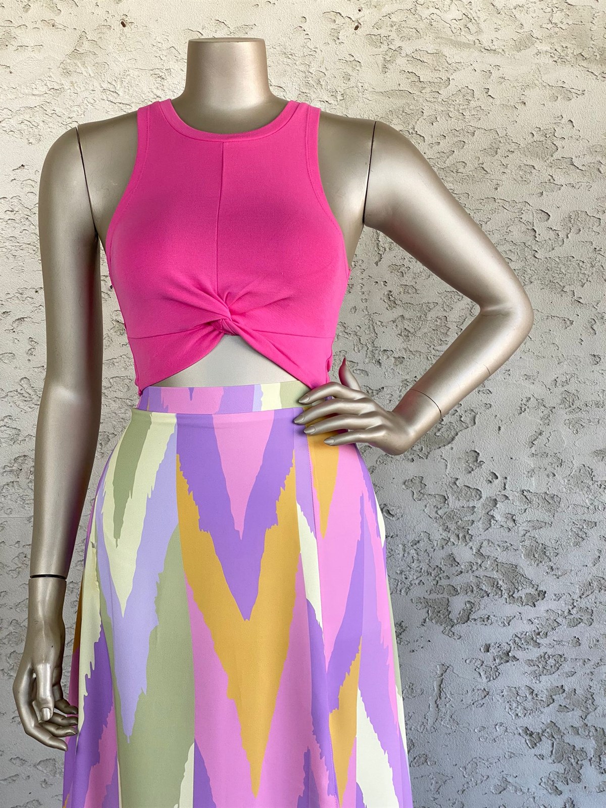 Düğümlü Crop Top (Pembe)