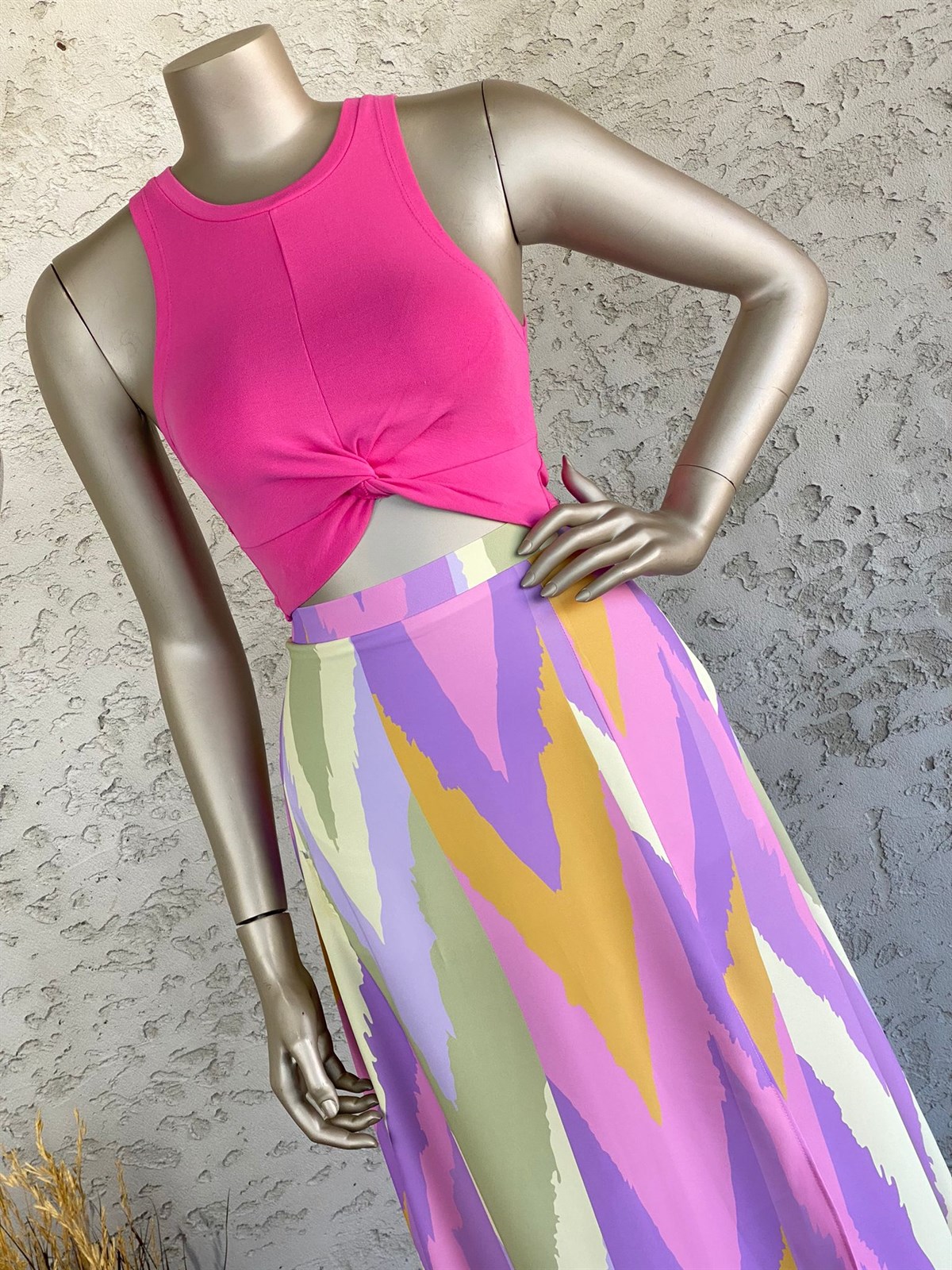 Düğümlü Crop Top (Pembe)