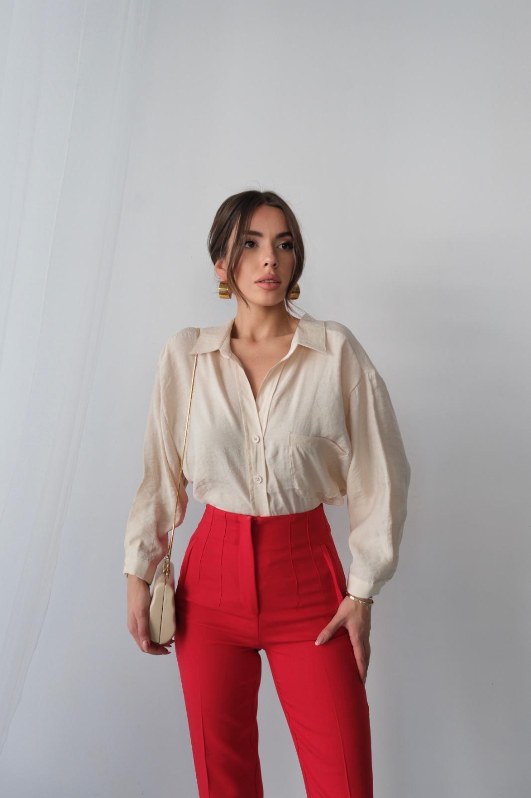 Düşük Omuzlu Oversize Gömlek (Bej)