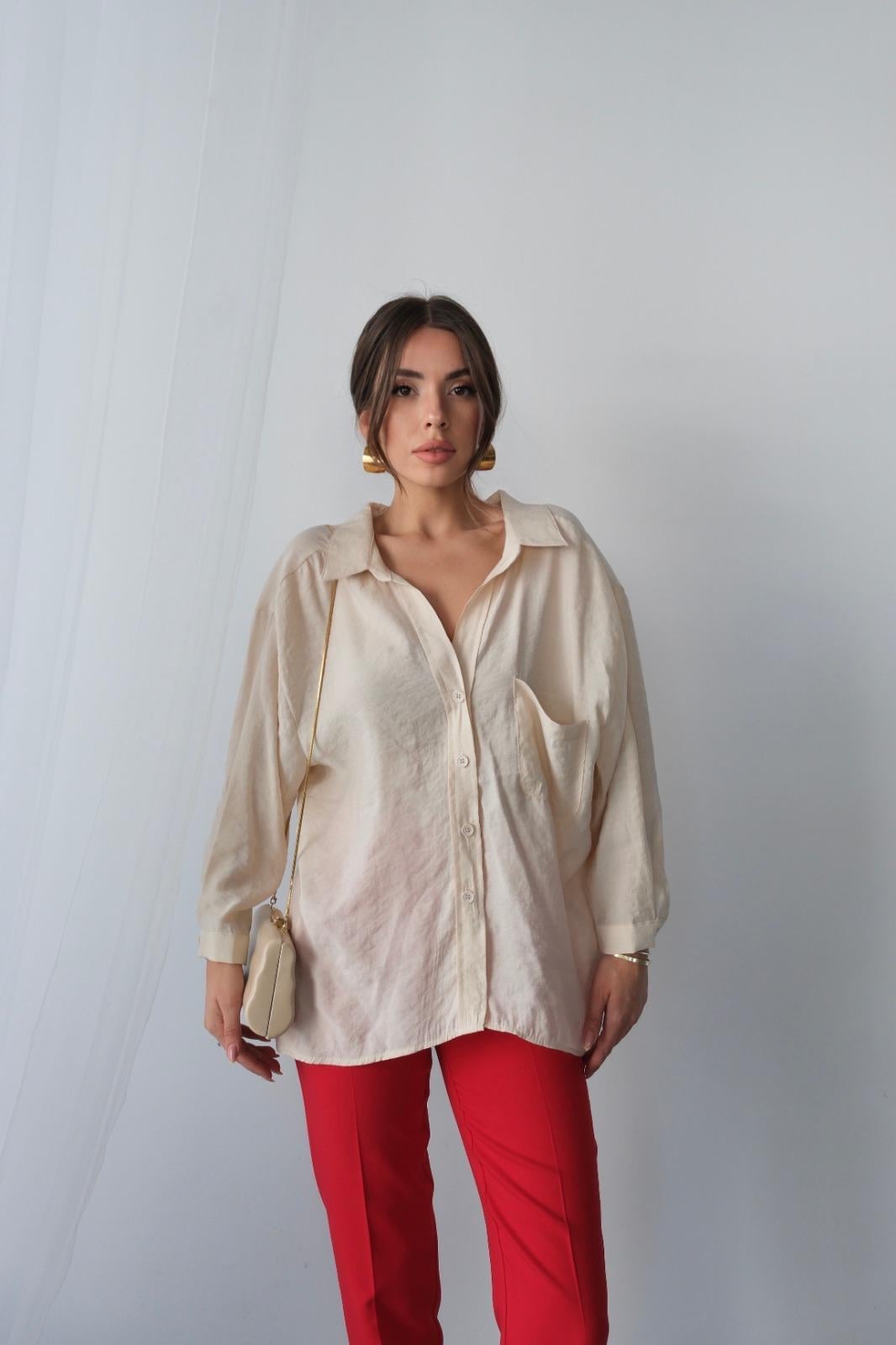 Düşük Omuzlu Oversize Gömlek (Bej)