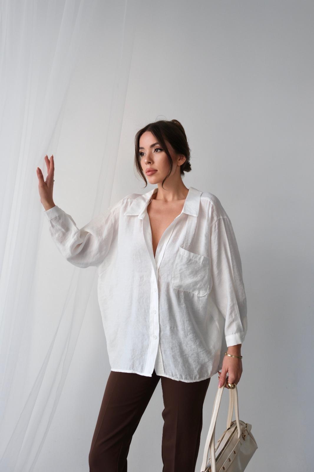Düşük Omuzlu Oversize Gömlek (Beyaz)