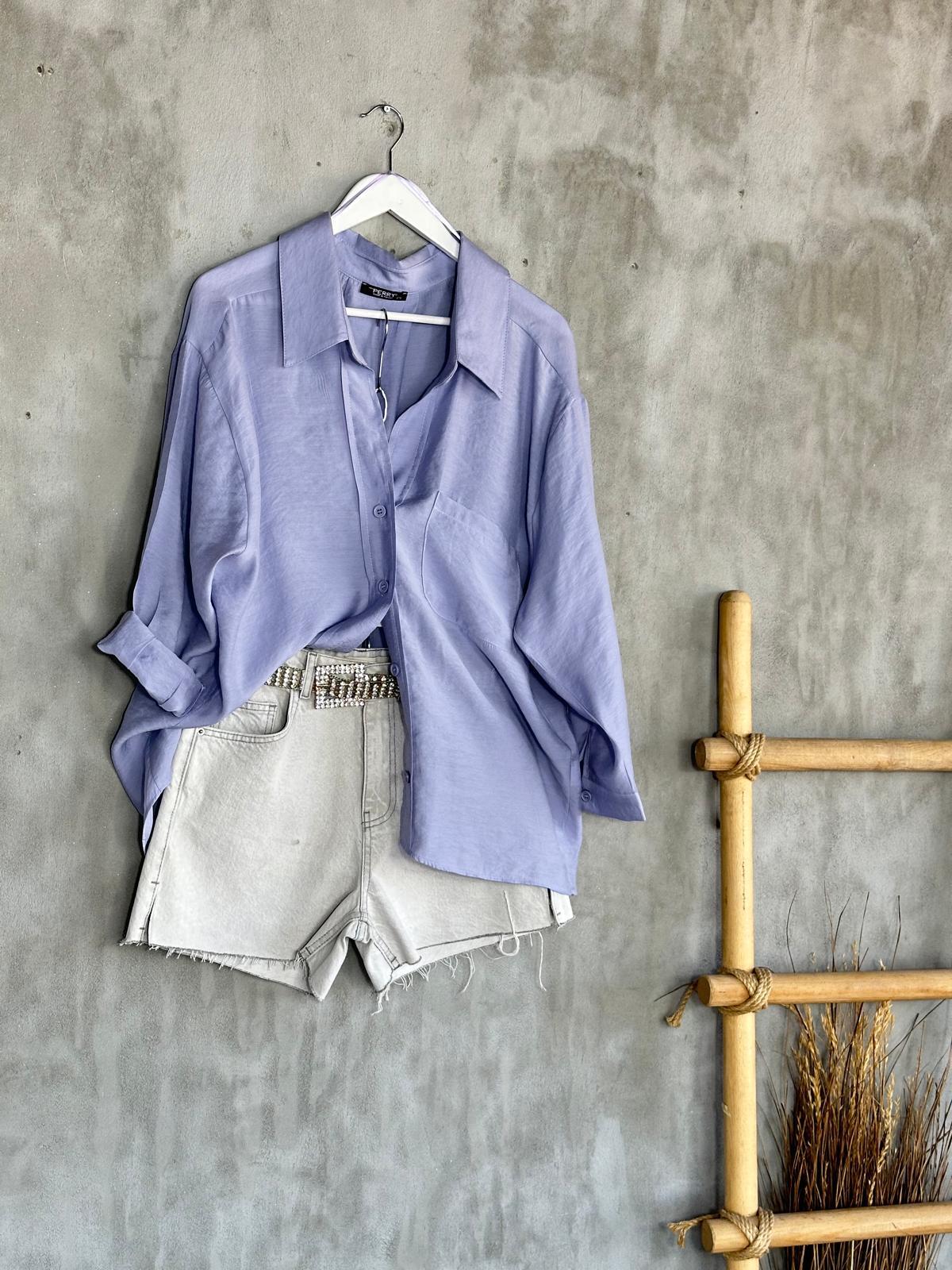 Düşük Omuzlu Oversize Gömlek (Lila)