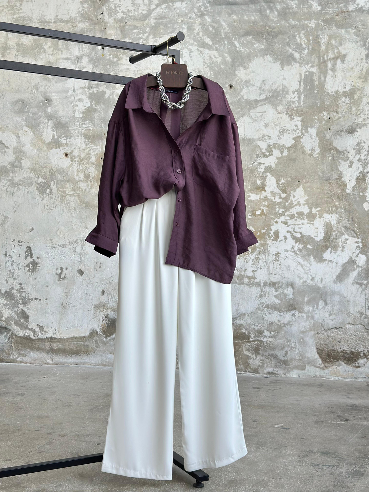 Düşük Omuzlu Oversize Gömlek (Mürdüm)