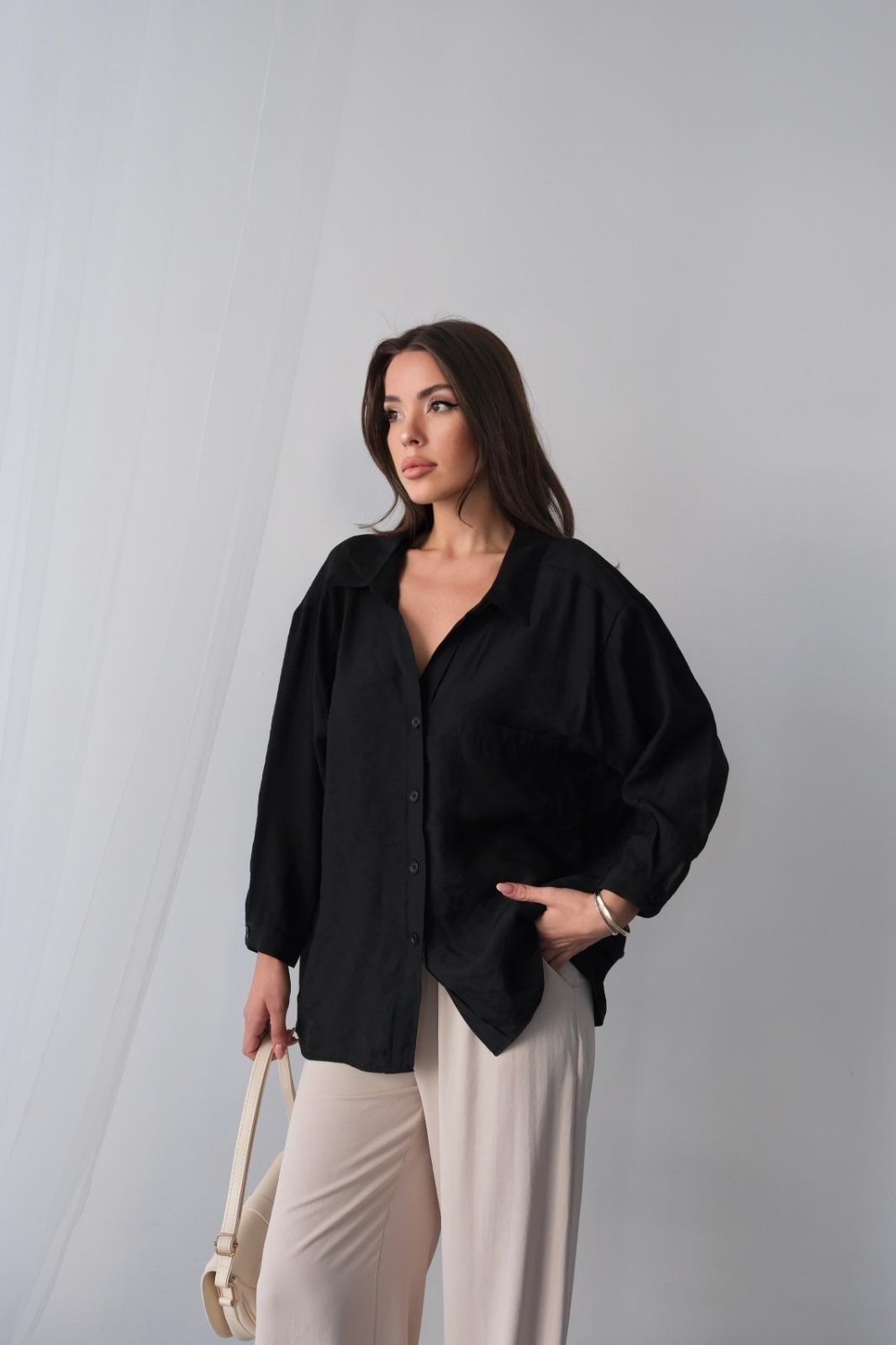 Düşük Omuzlu Oversize Gömlek (Siyah)