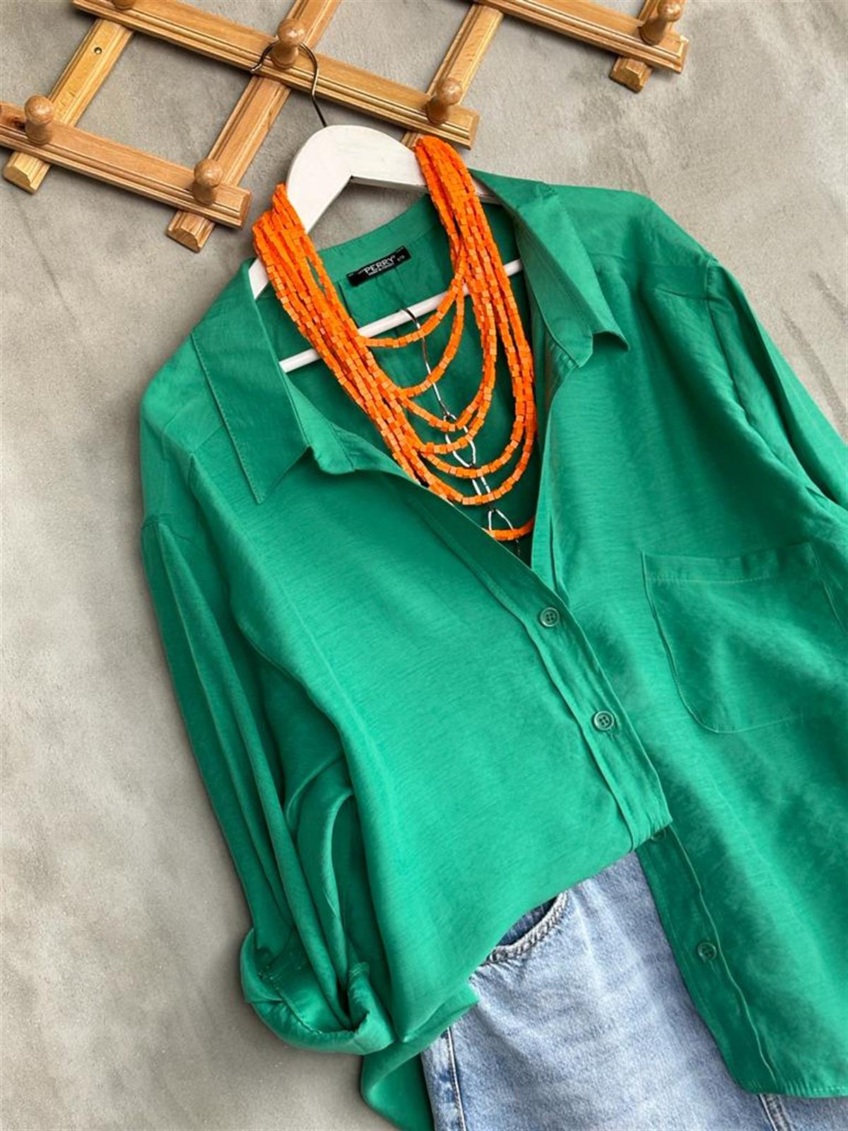 Düşük Omuzlu Oversize Gömlek (Yeşil)