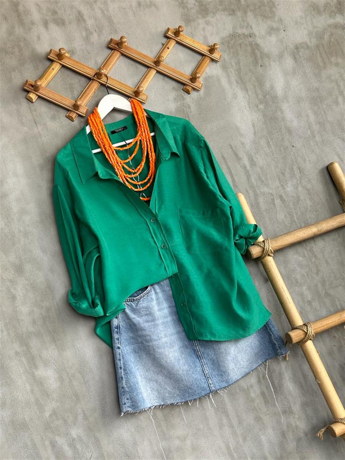 Düşük Omuzlu Oversize Gömlek (Yeşil)