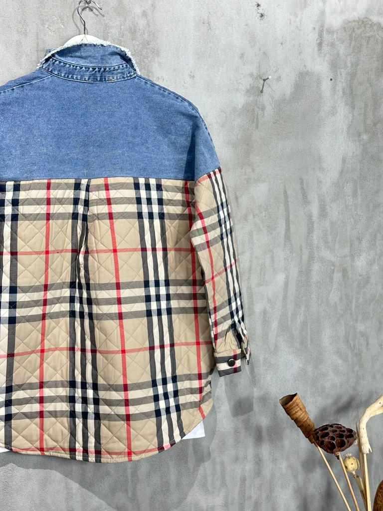 Ekose Desen Geçişli Kapitone Ceket (Camel)