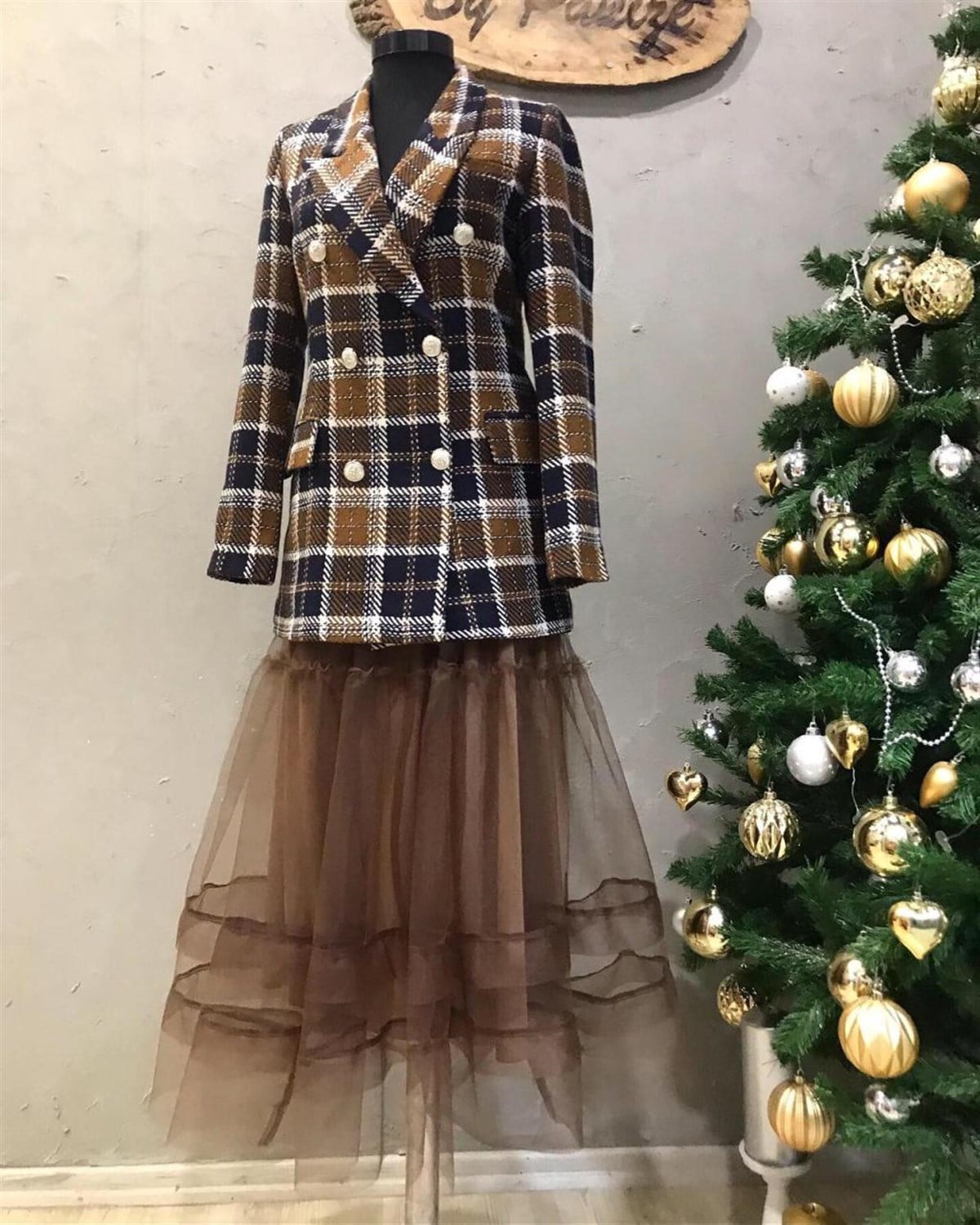 Ekose Desen Kaşe Blazer Ceket