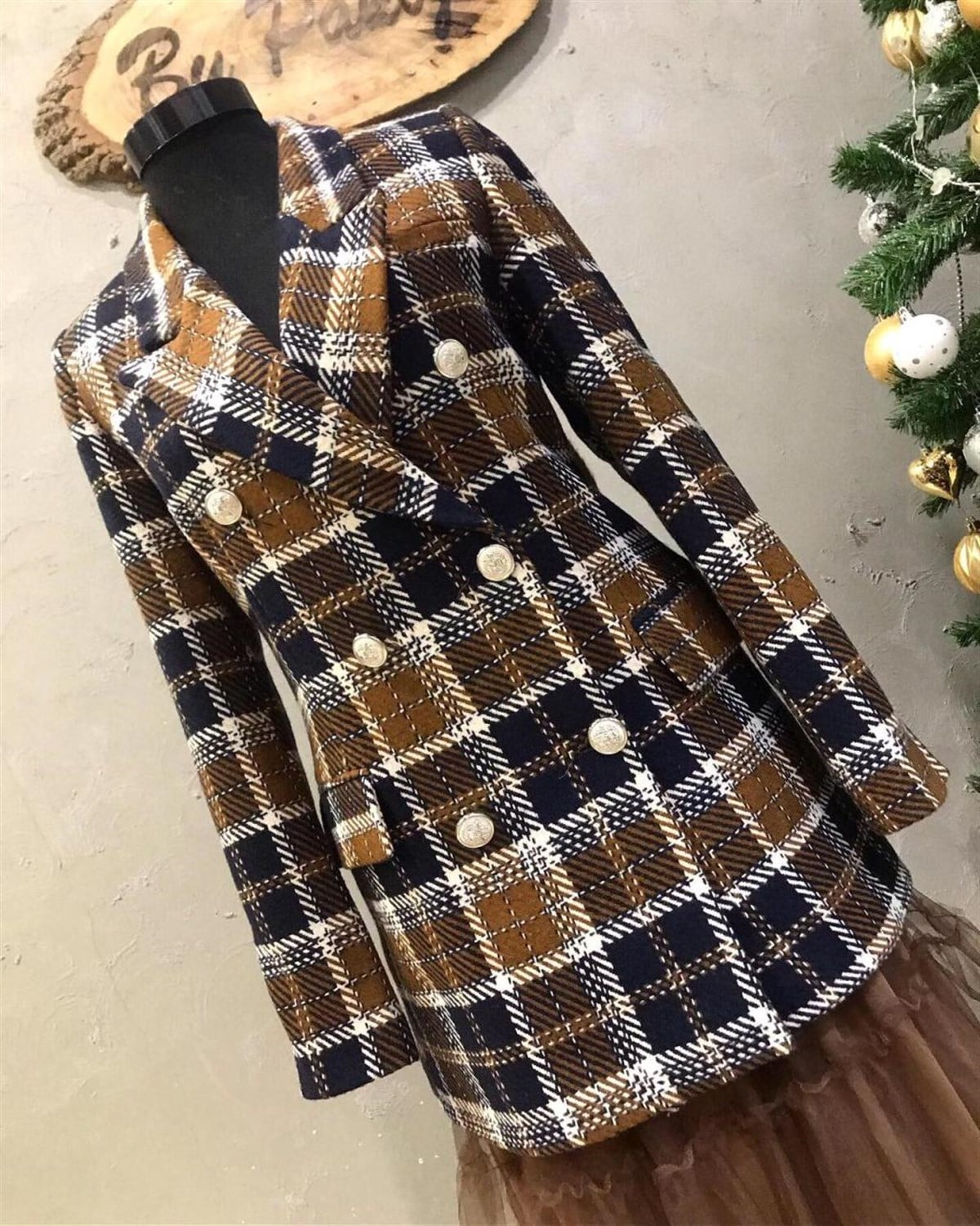 Ekose Desen Kaşe Blazer Ceket