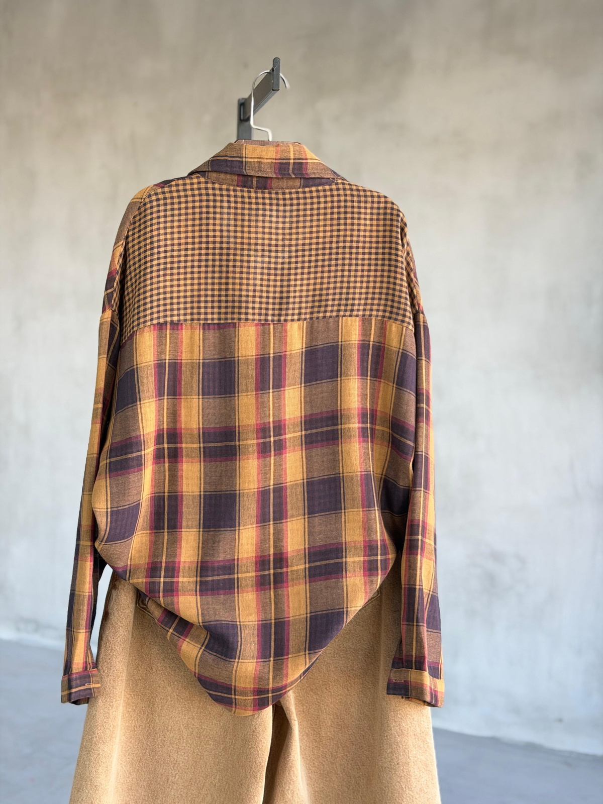 Ekose Oversize Cepli Koton Gömlek (Hardal sarısı)