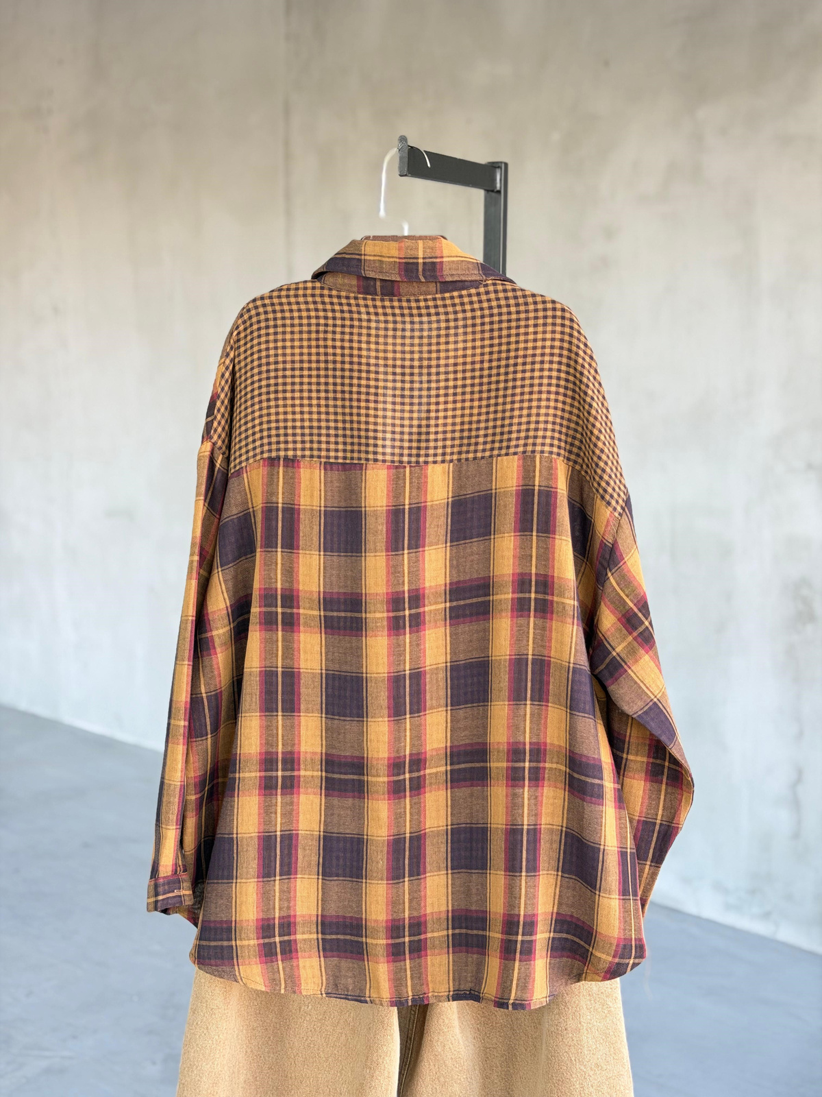 Ekose Oversize Cepli Koton Gömlek (Hardal sarısı)