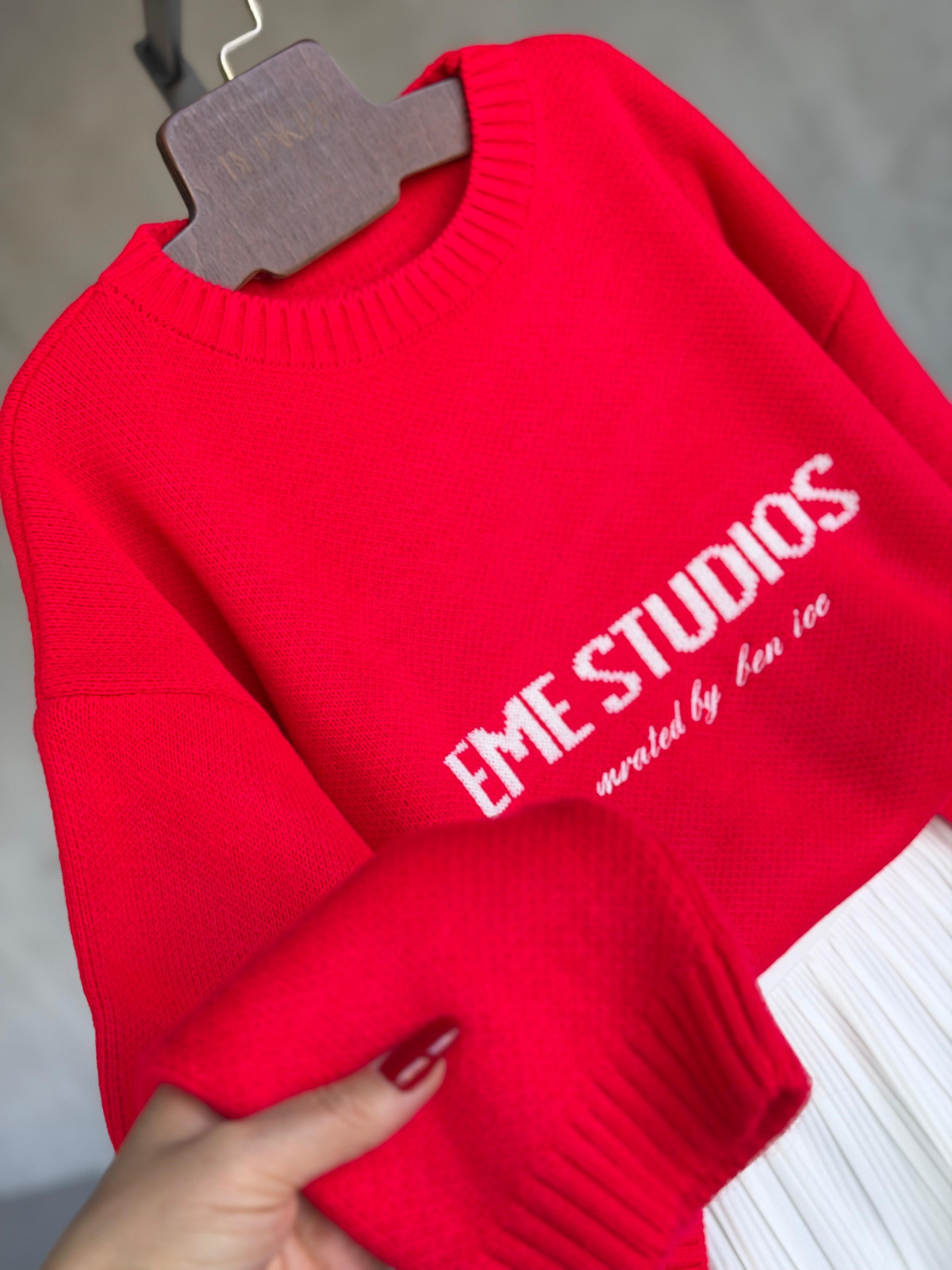 EME Studios Yazı Detaylı Oversize Triko Kazak(Kırmızı)