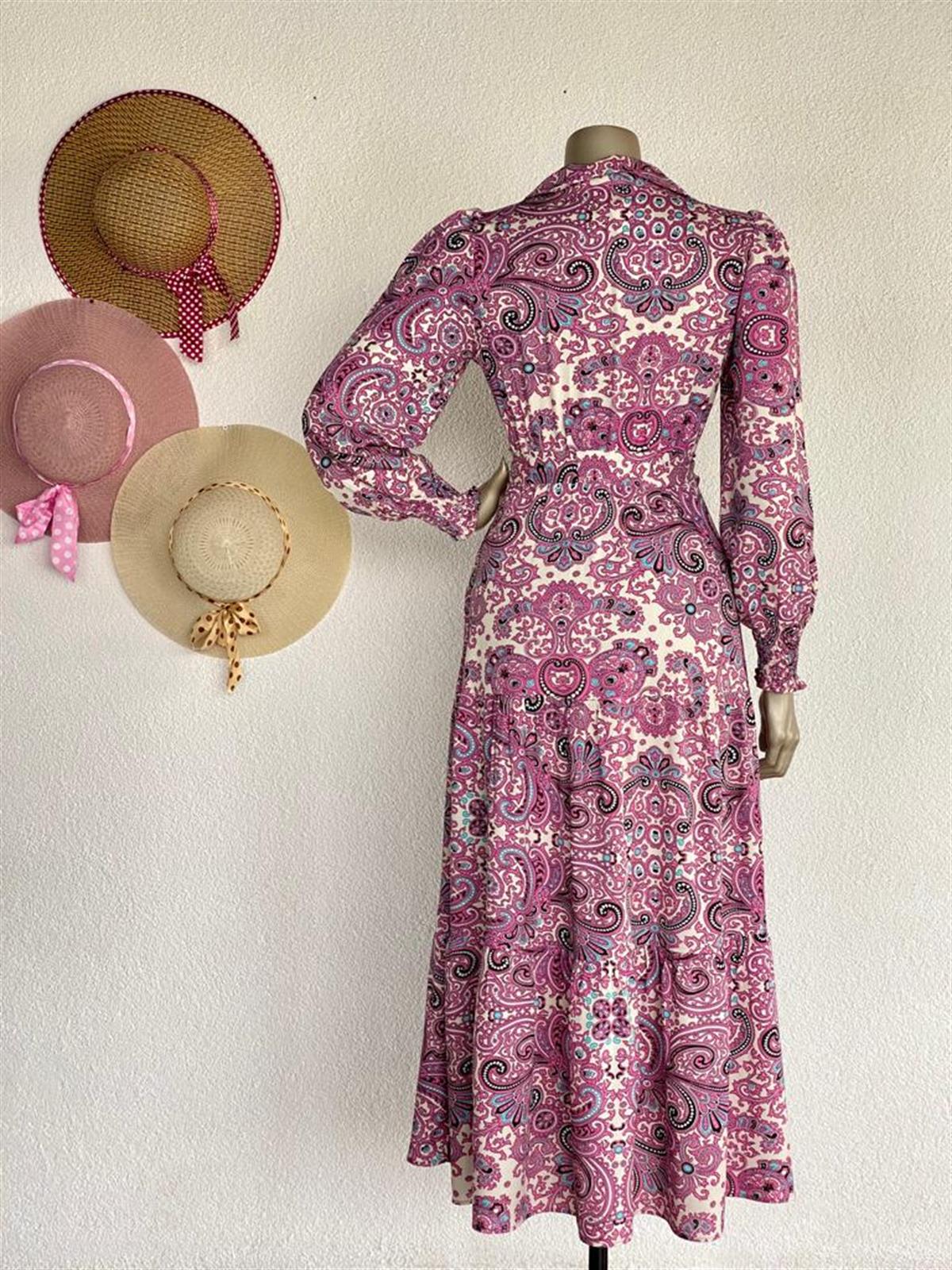 Etnik Desen Kruvaze Yaka Elbise (Pembe)