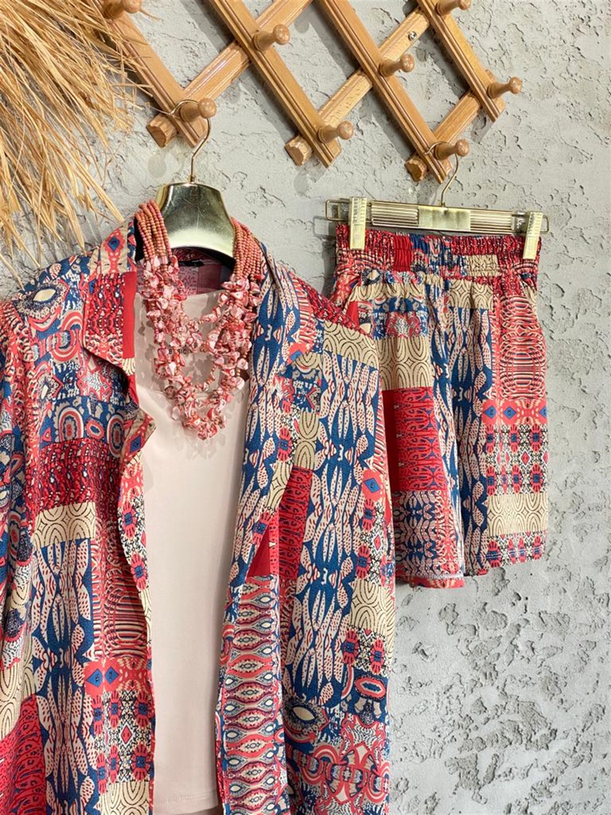 Etnik Desenli Kimono Şort Takım