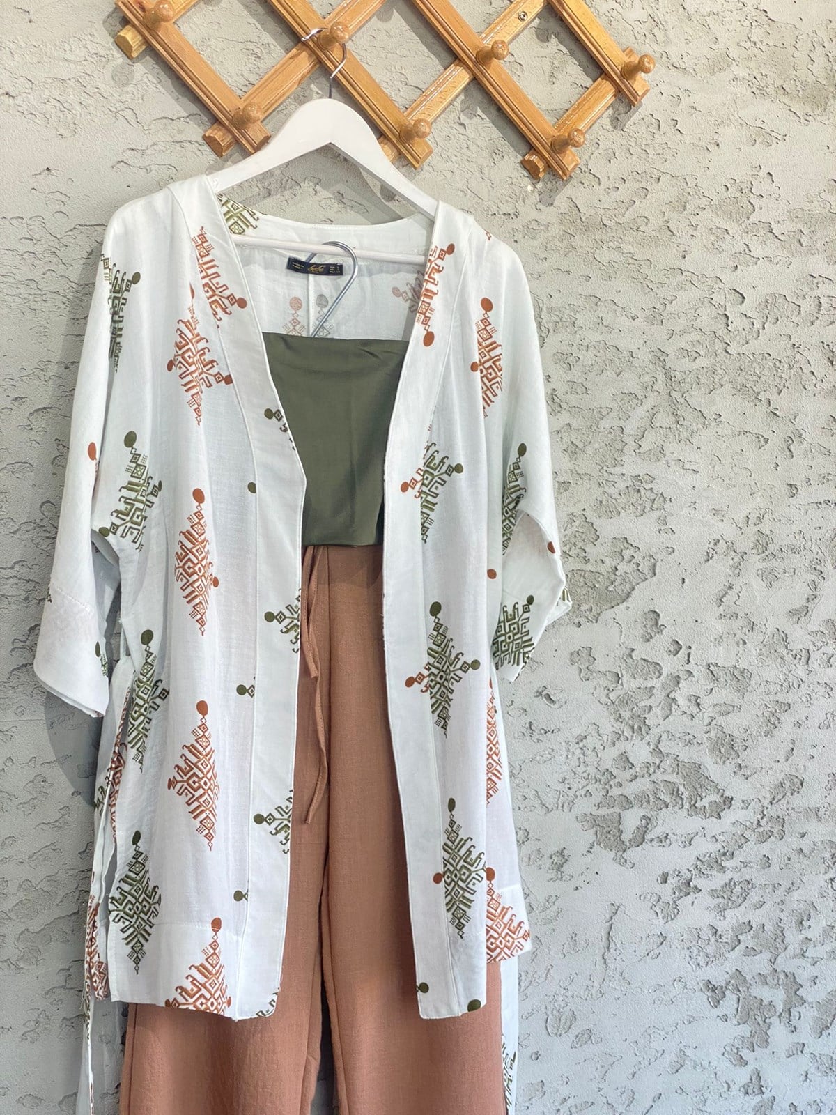 Etnik Desenli Kimono Ve Pantolon Takım (Kiremit)