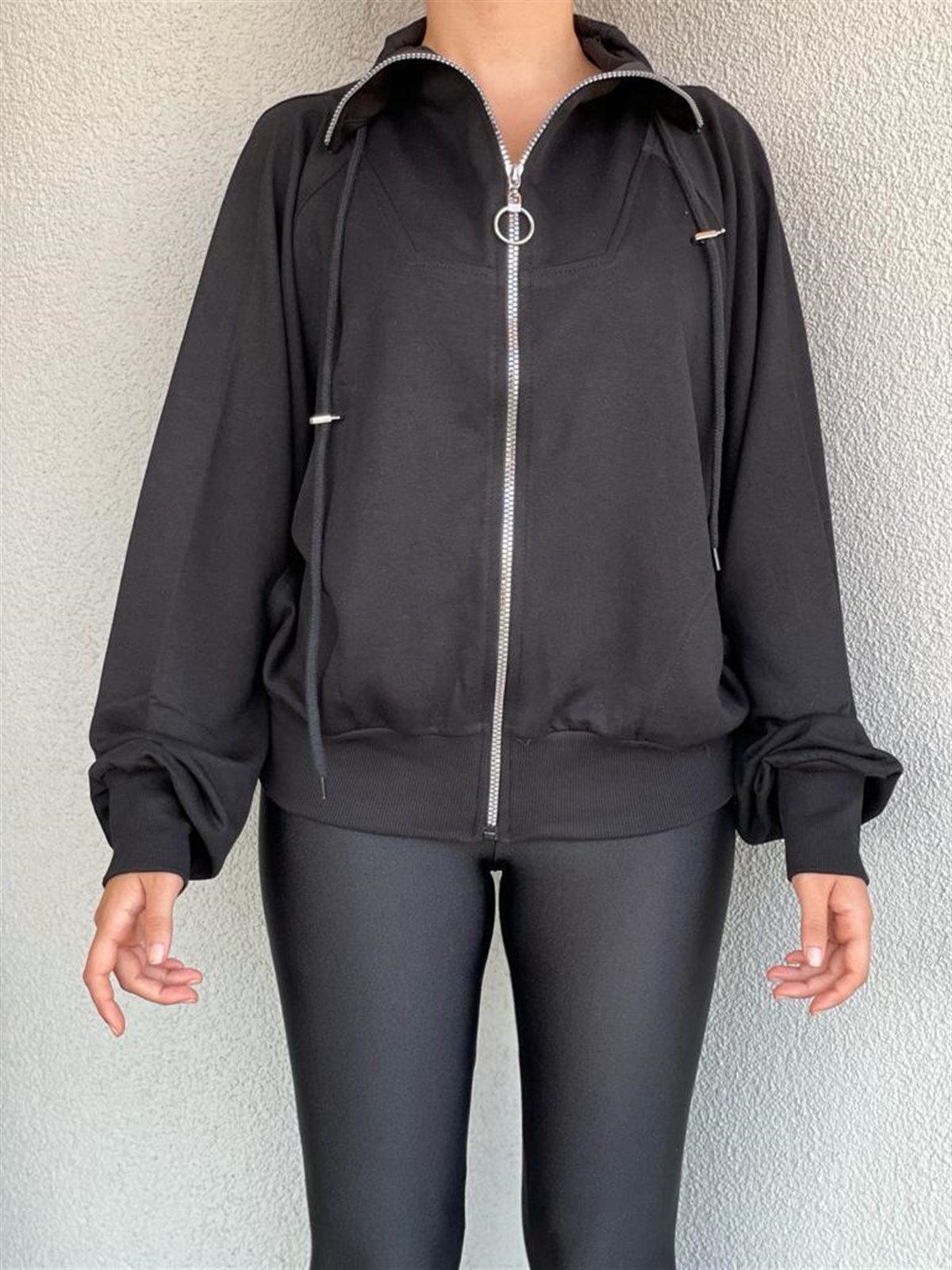 Fermuarlı Sweat Ceket (Siyah)