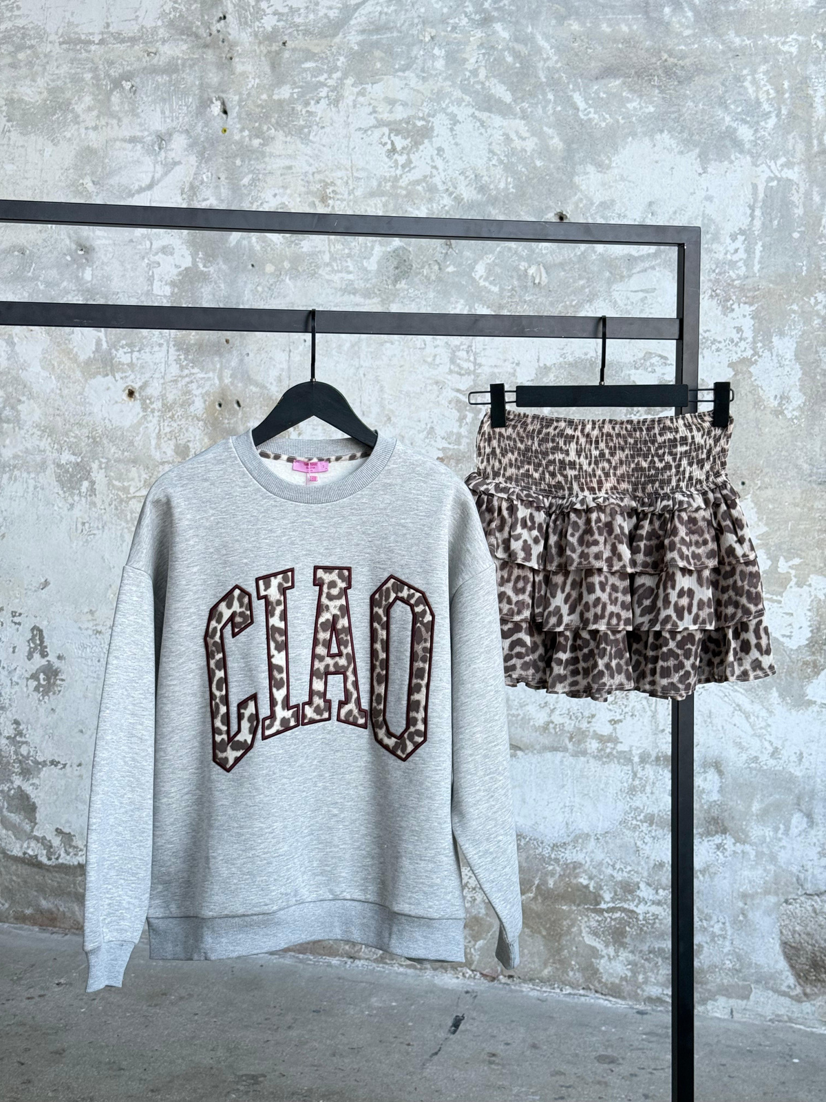 Fırfır Katlı Leopar Desenli Mini Etek (Bej)