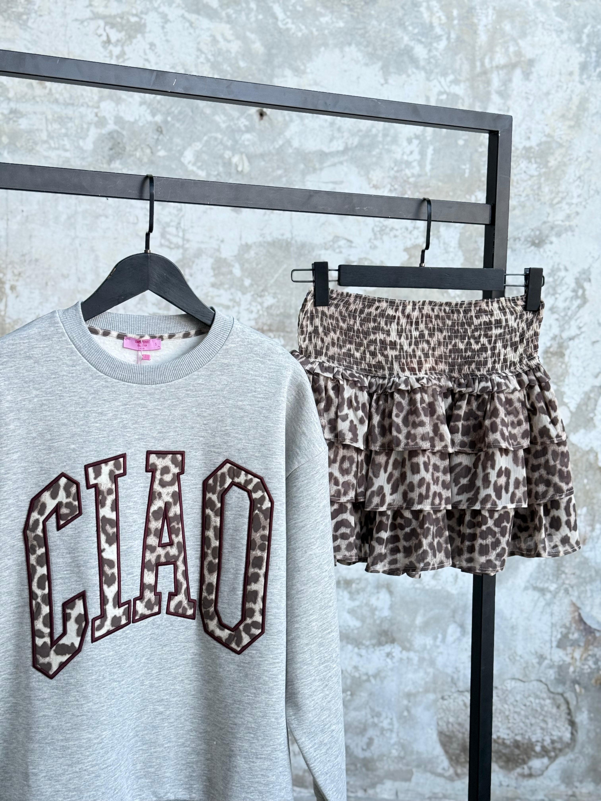 Fırfır Katlı Leopar Desenli Mini Etek (Bej)