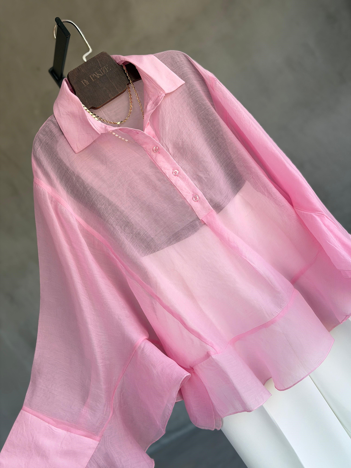 Fırfırlı Şifon Gömlek (Pembe)