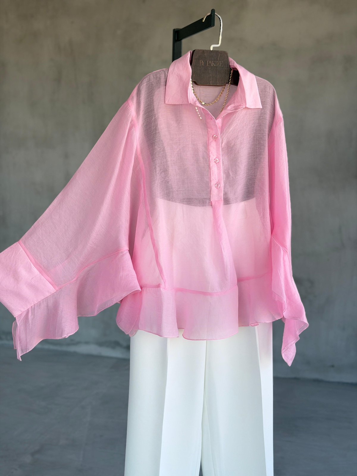 Fırfırlı Şifon Gömlek (Pembe)