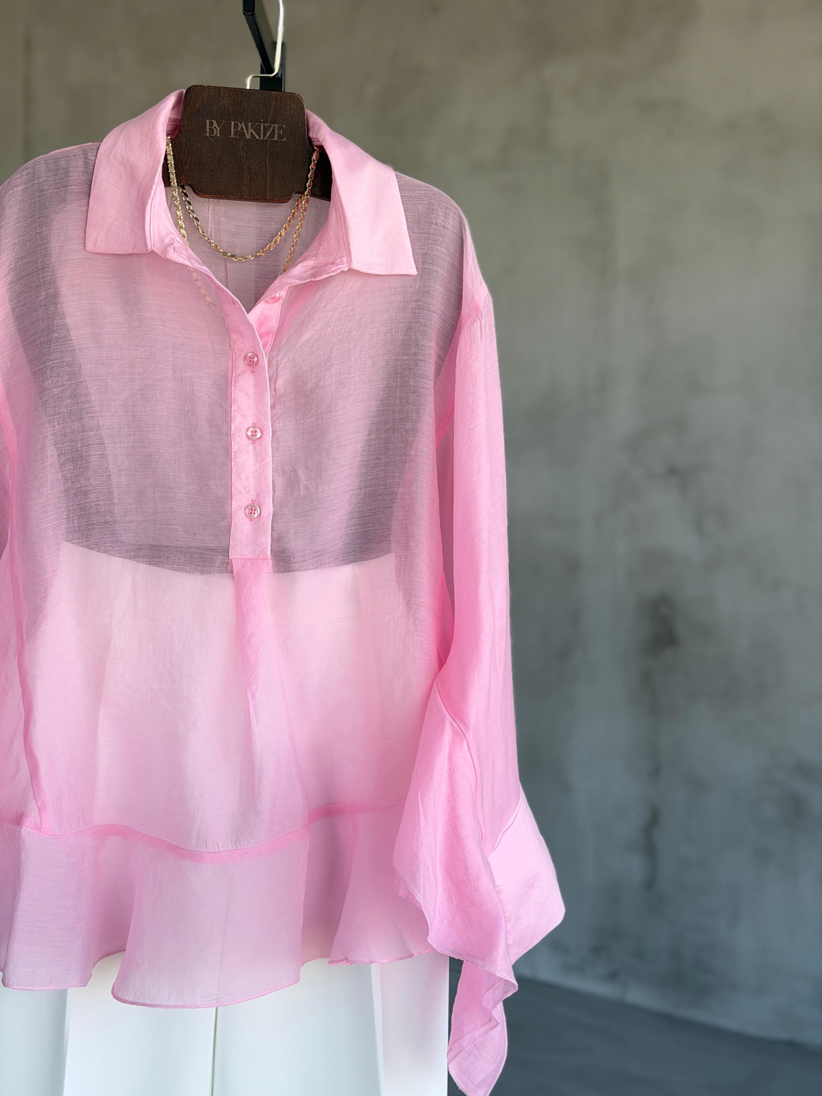 Fırfırlı Şifon Gömlek (Pembe)