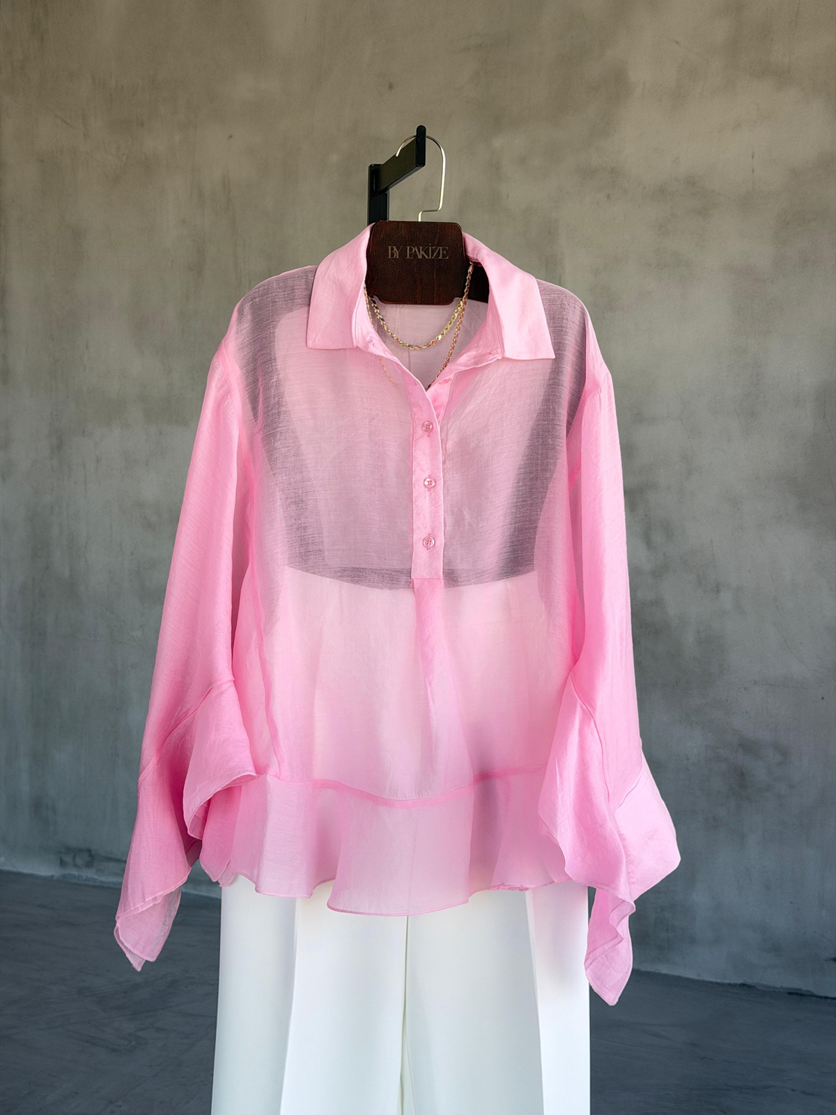 Fırfırlı Şifon Gömlek (Pembe)