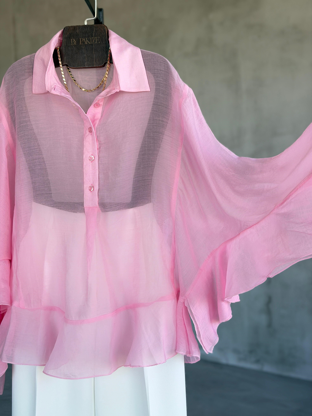 Fırfırlı Şifon Gömlek (Pembe)