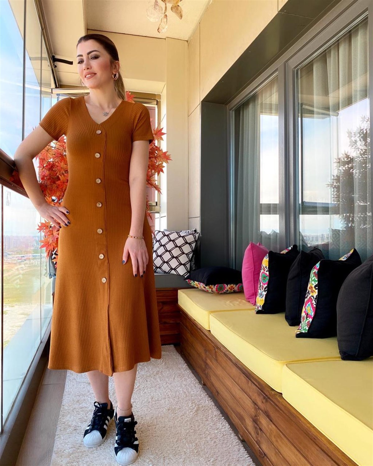 Fitilli Çan Model Likralı Kumaş Elbise (TABA)
