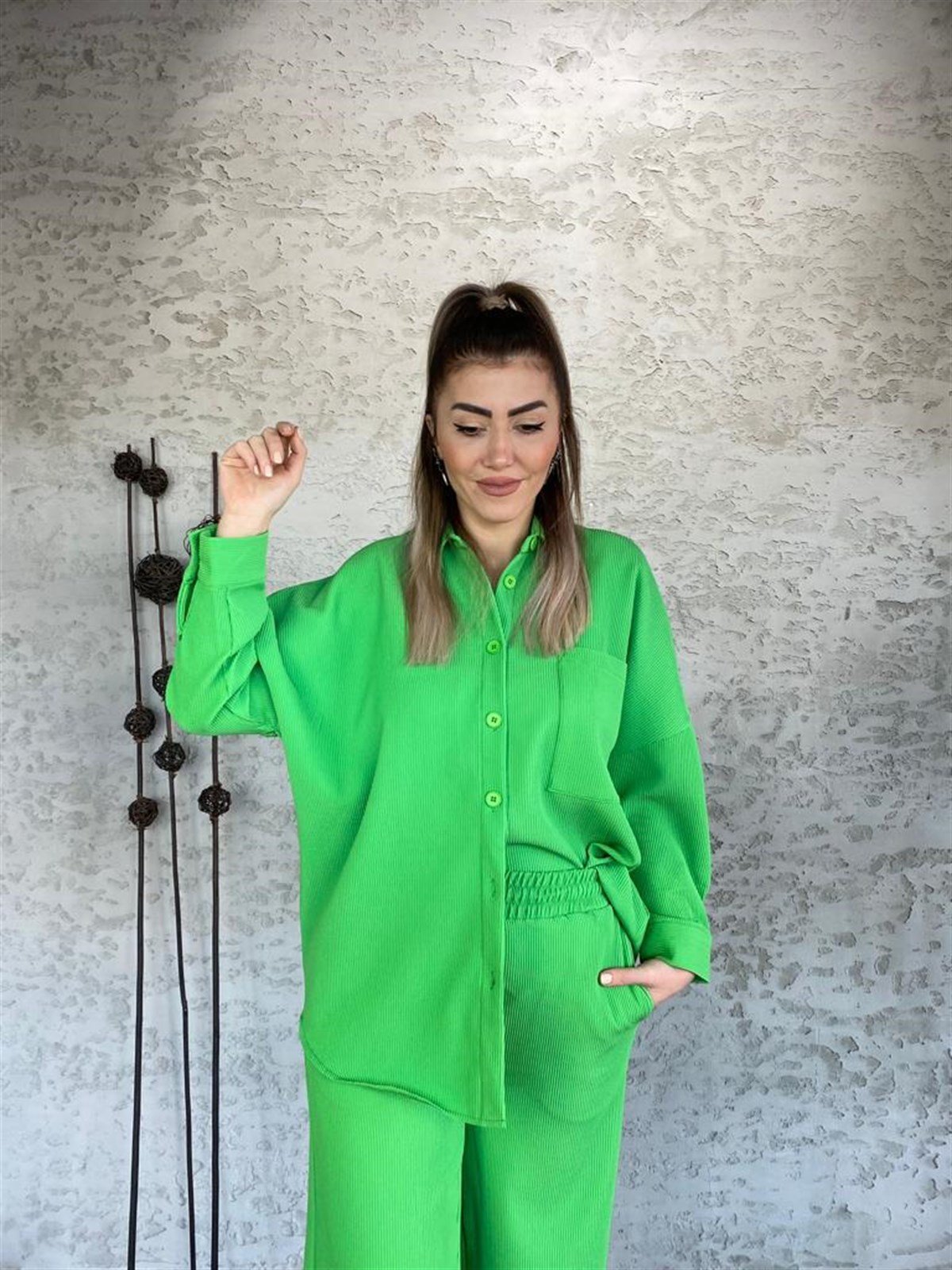 Fitilli Çizgili Takım (Yeşil)