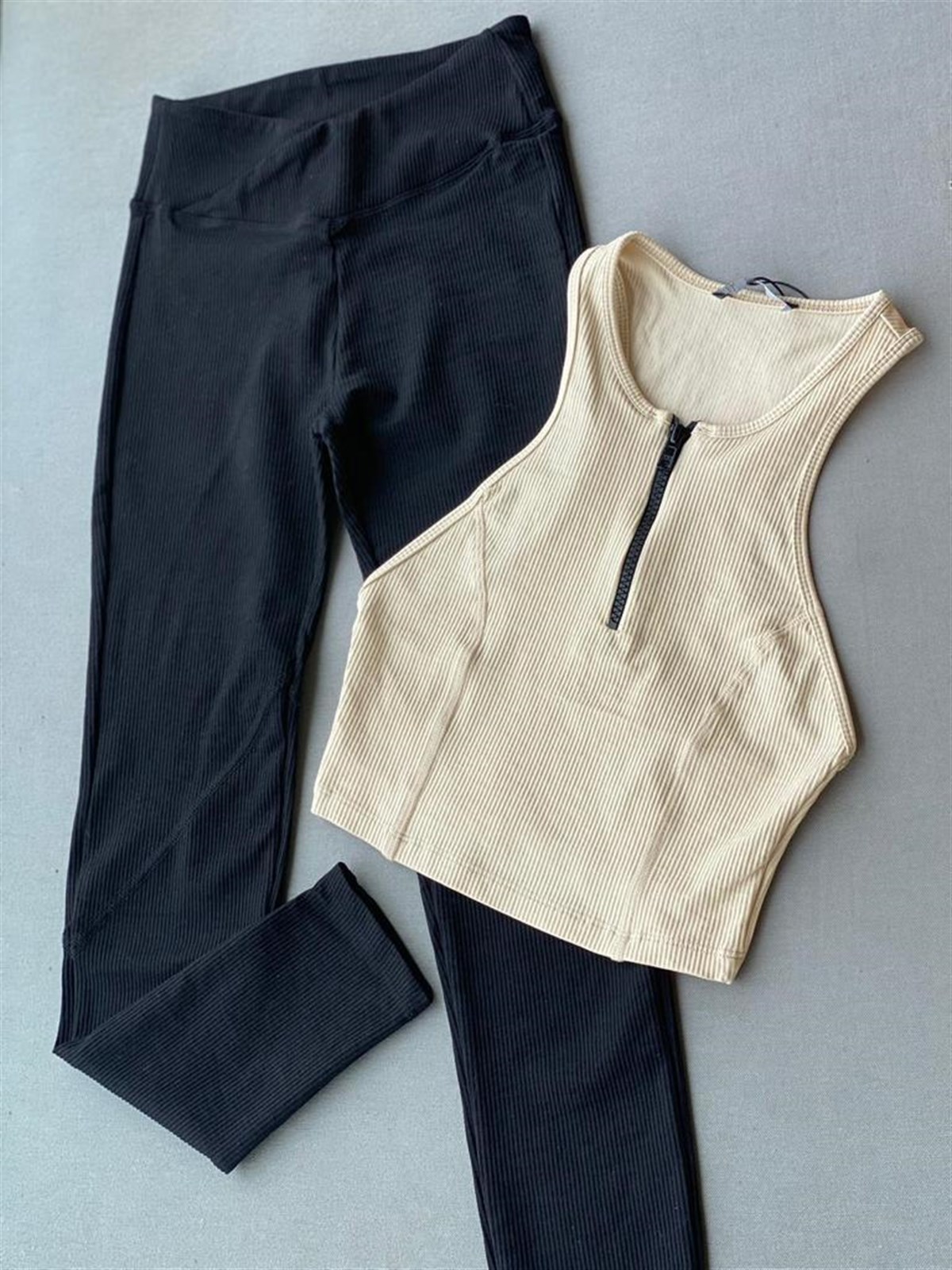 Fitilli Fermuar Detaylı Crop (Bej)