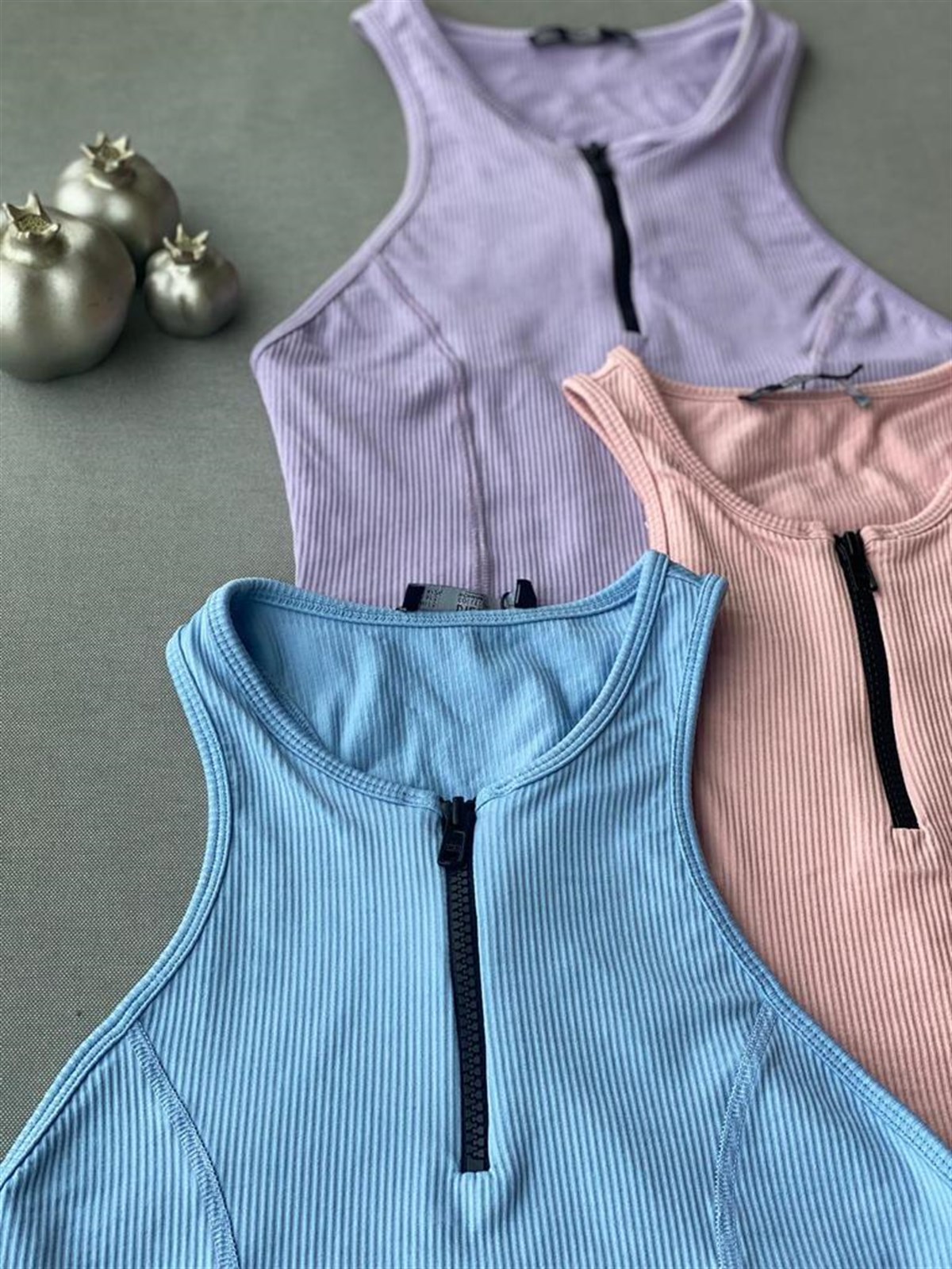 Fitilli Fermuar Detaylı Crop (Mavi & Pembe & Lila))