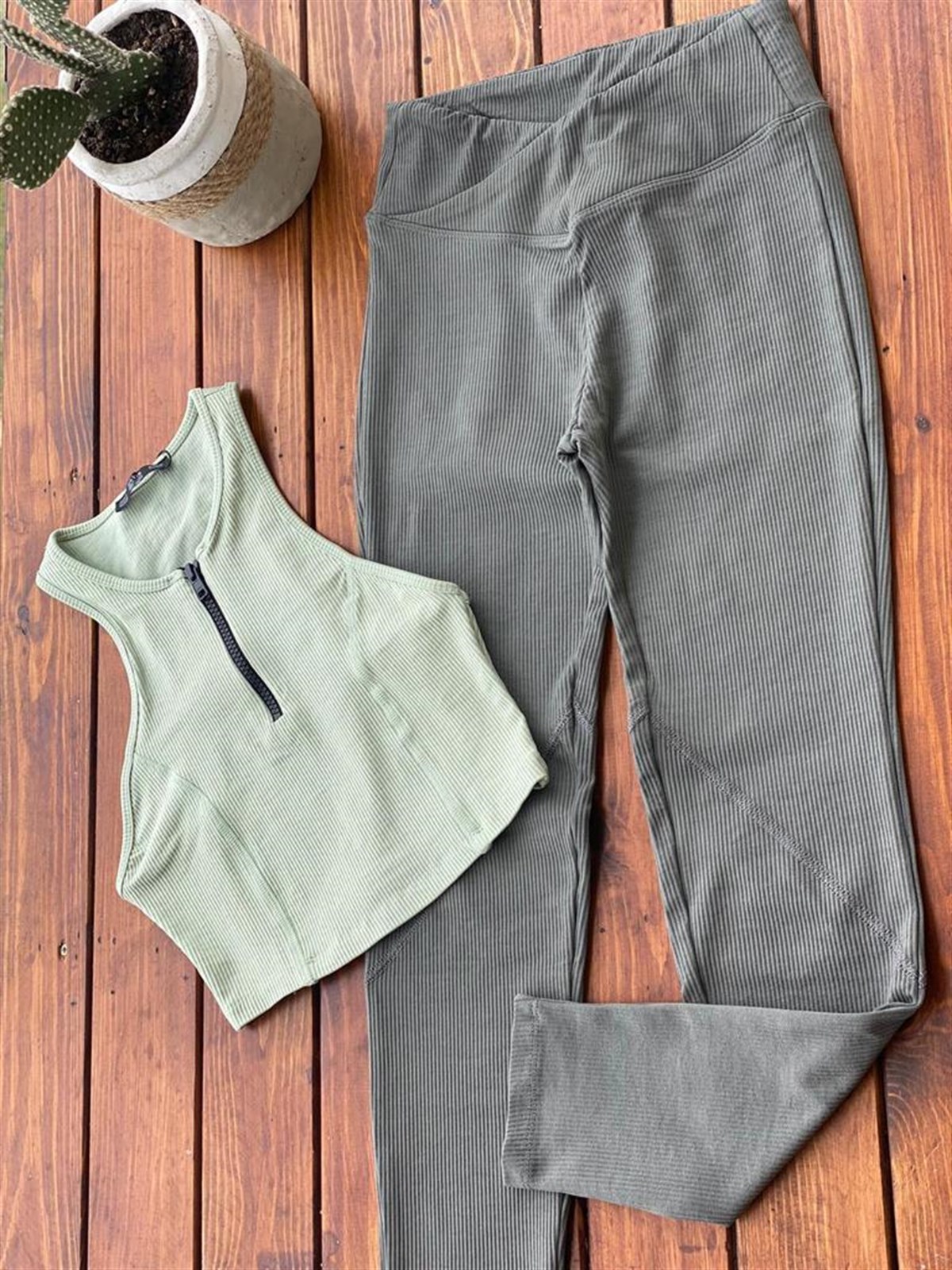 Fitilli Fermuar Detaylı Crop (Mint)