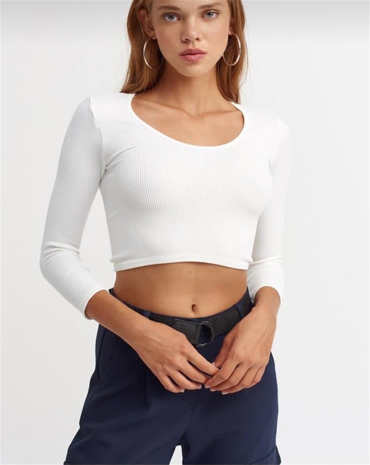 Fitilli Kalın Likralı Kısa Crop (Beyaz)
