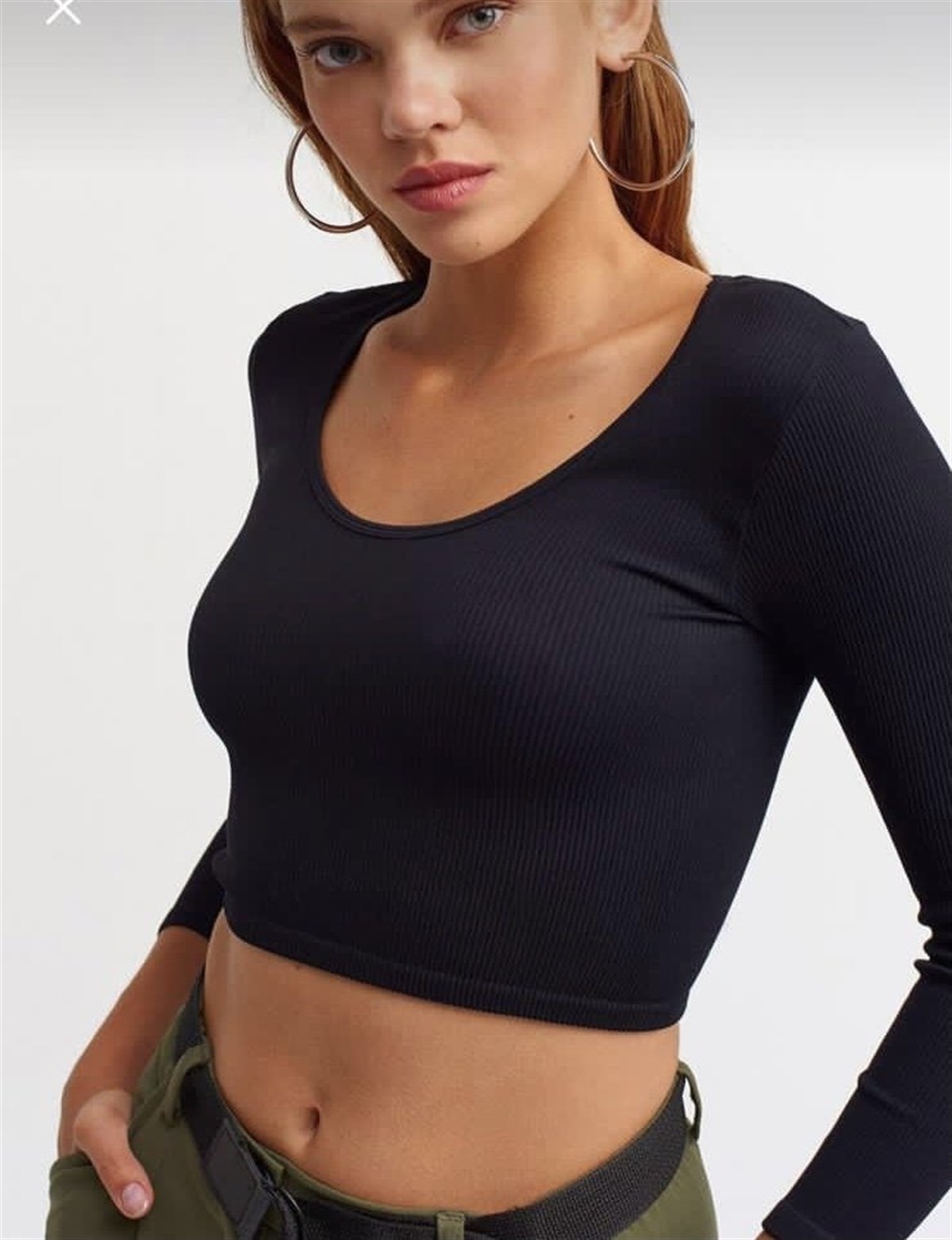 Fitilli Kalın Likralı Kısa Crop (Siyah)