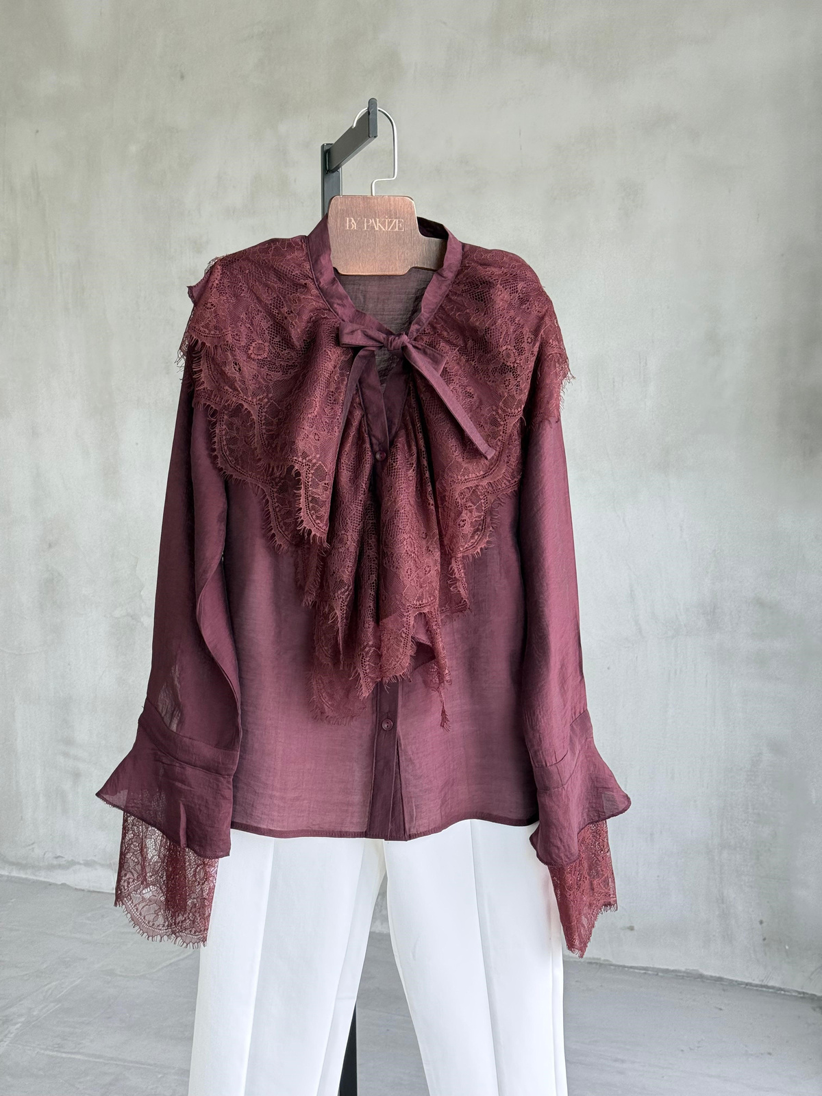 Fransız Güpür Dantel Gömlek (Bordo)