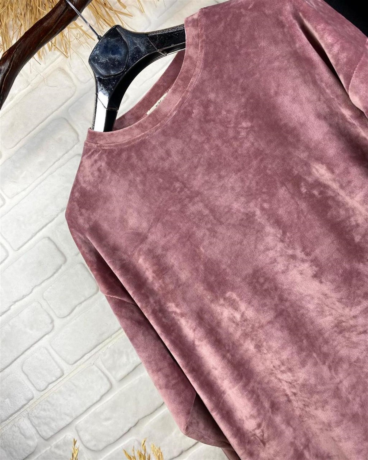 fransız kadife salaş sweatshirt (pembe)