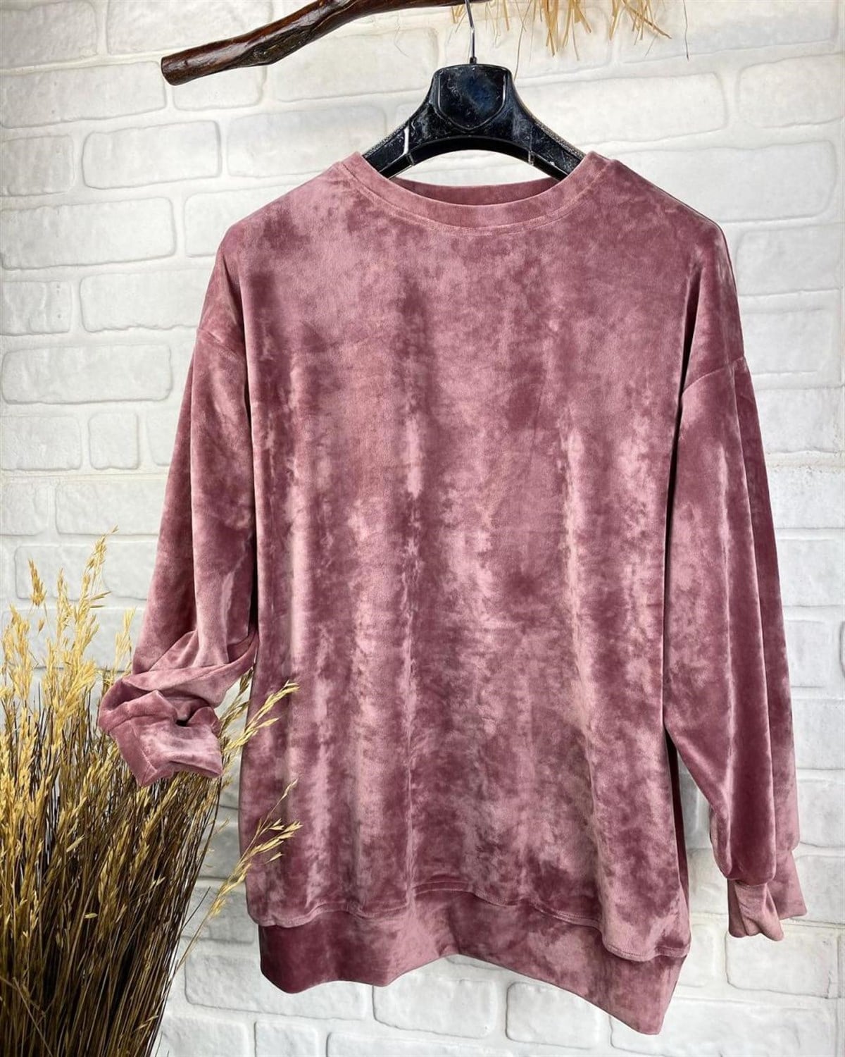 fransız kadife salaş sweatshirt (pembe)