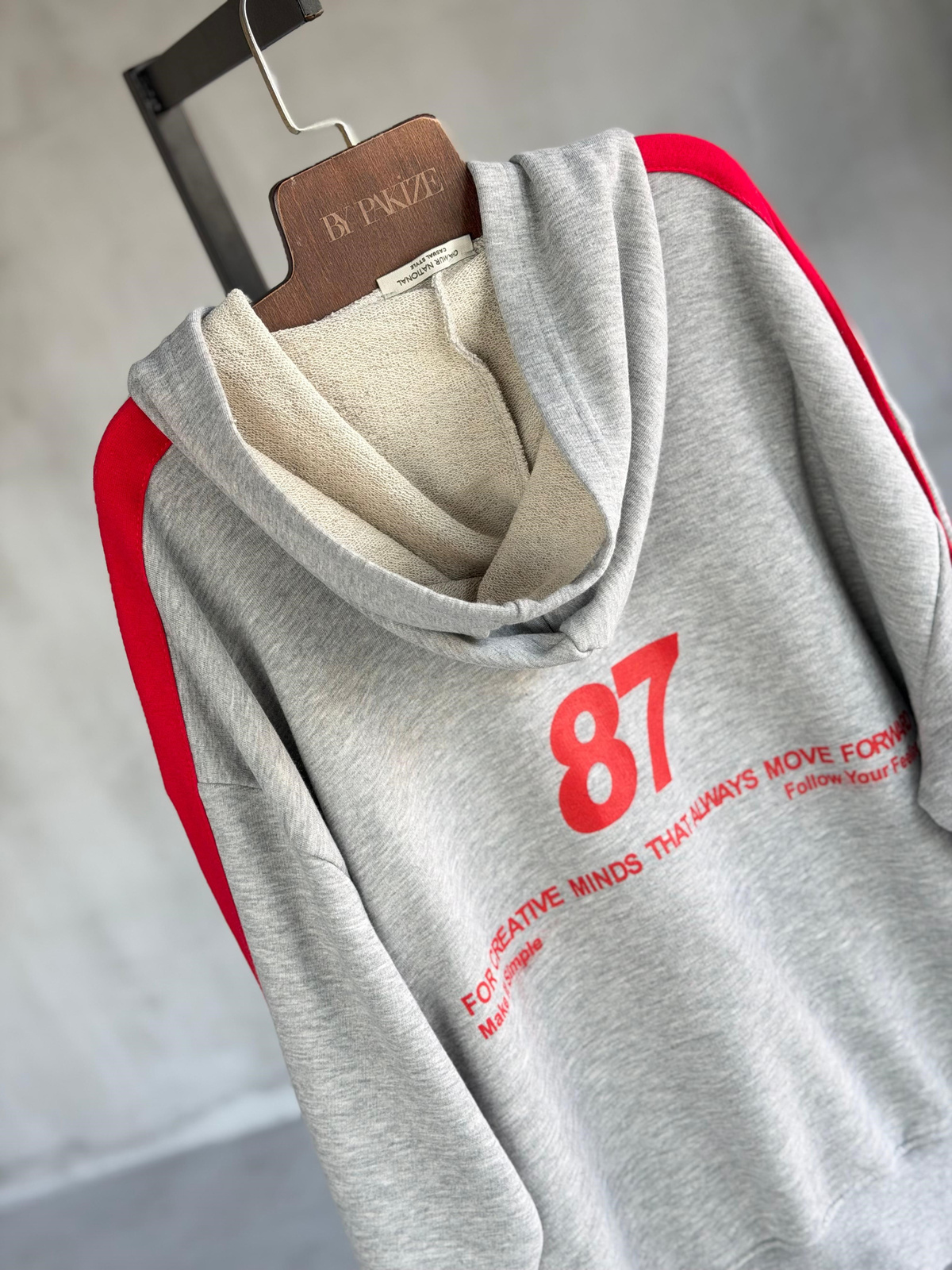 FREE MODE 87 Kolej Ruhlu Şerit Detaylı Oversize Sweatshirt (Gri)