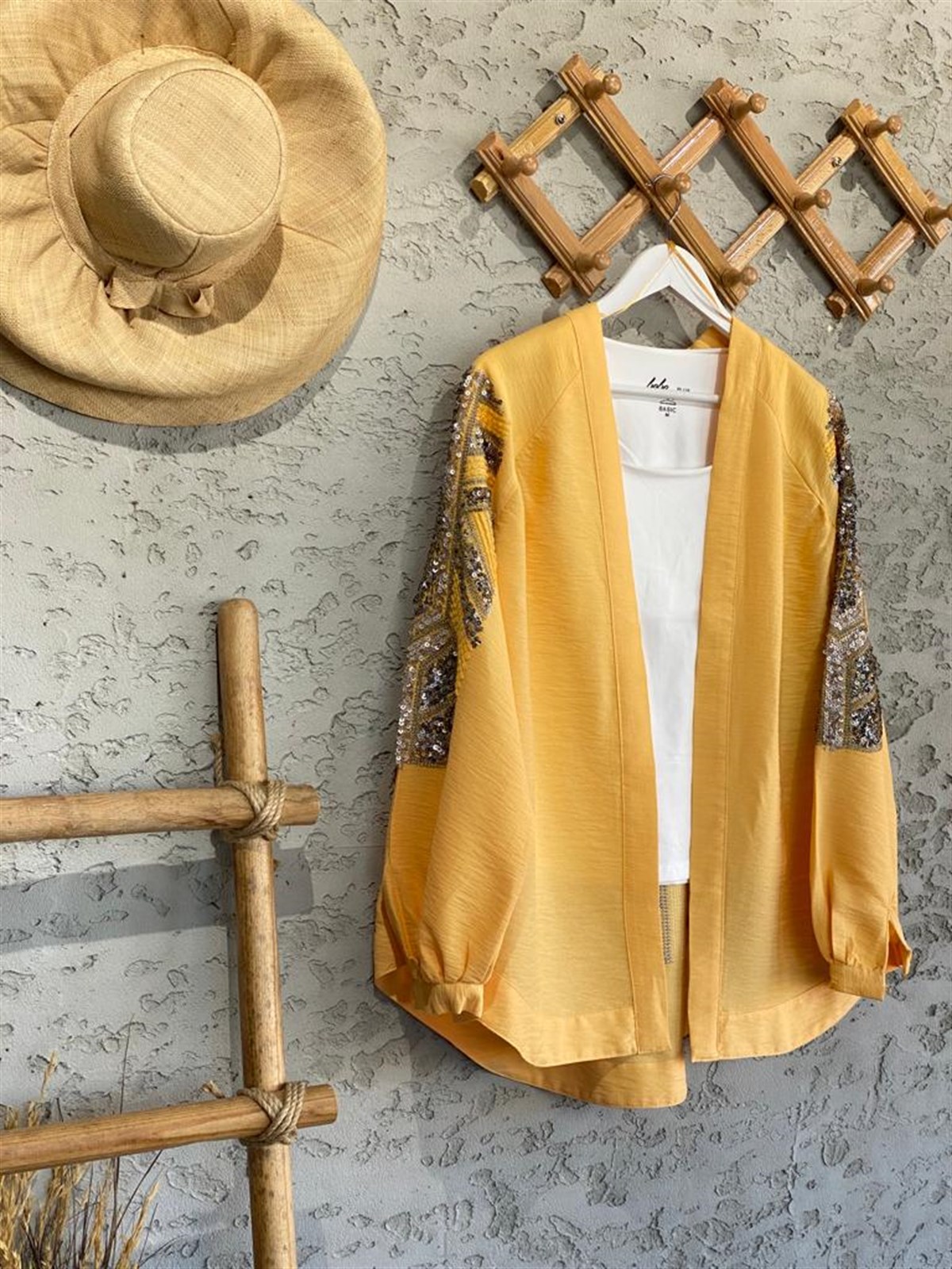 Full Payet İşlemeli Özel Tasarım Kimono (Taş)