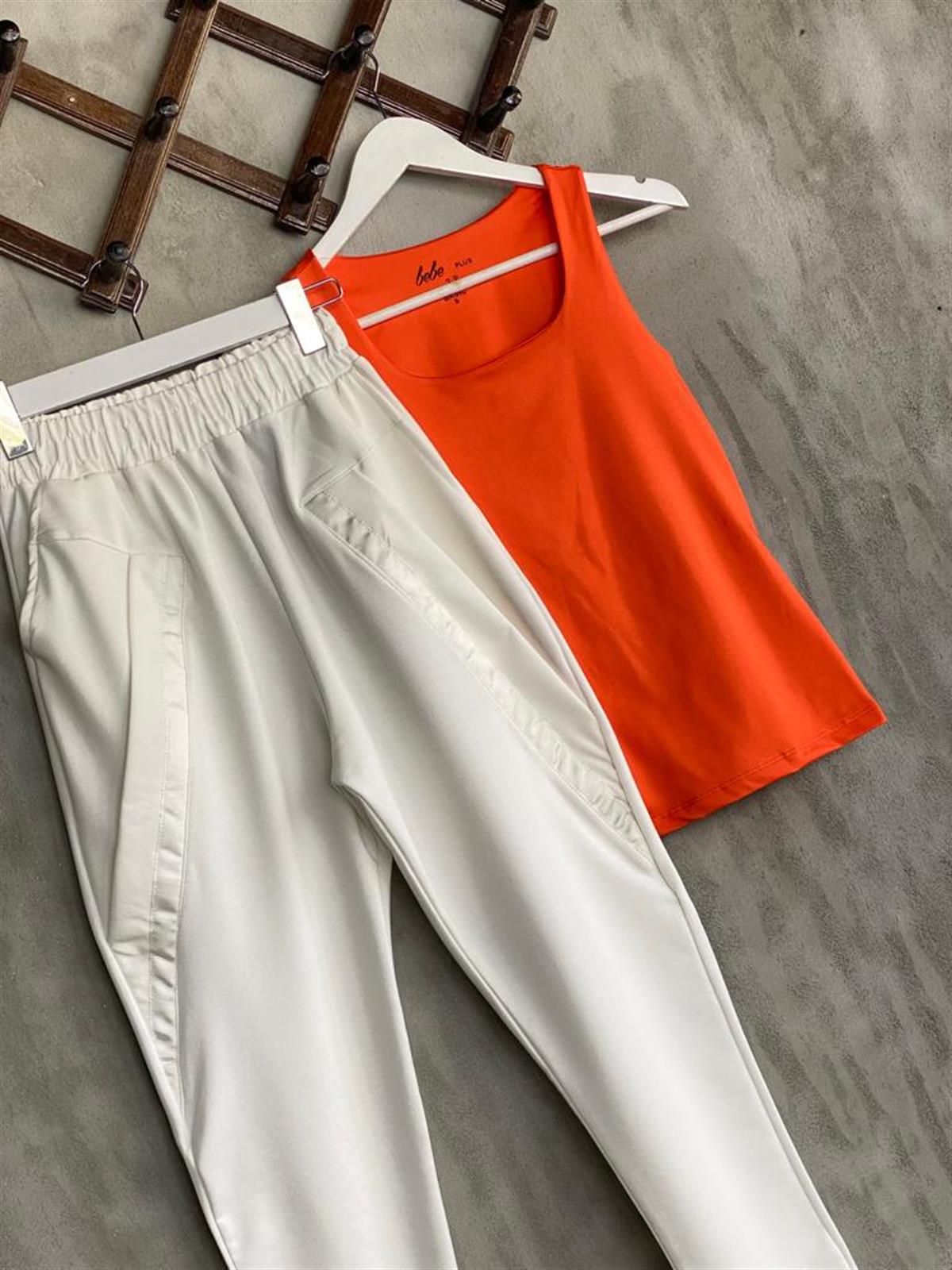 Garnili Tasarım Model Cepli Pantolon (Beyaz)