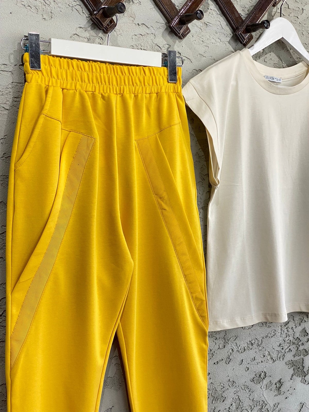 Garnili Tasarım Model Cepli Pantolon (Hardal Sarı)