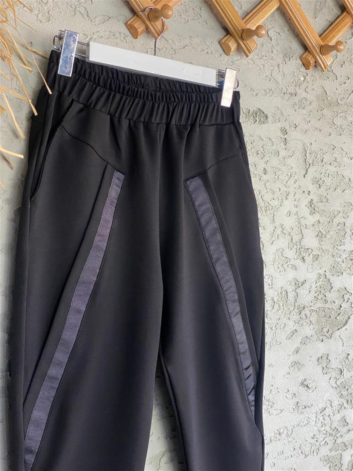 Garnili Tasarım Model Cepli Pantolon (Siyah)