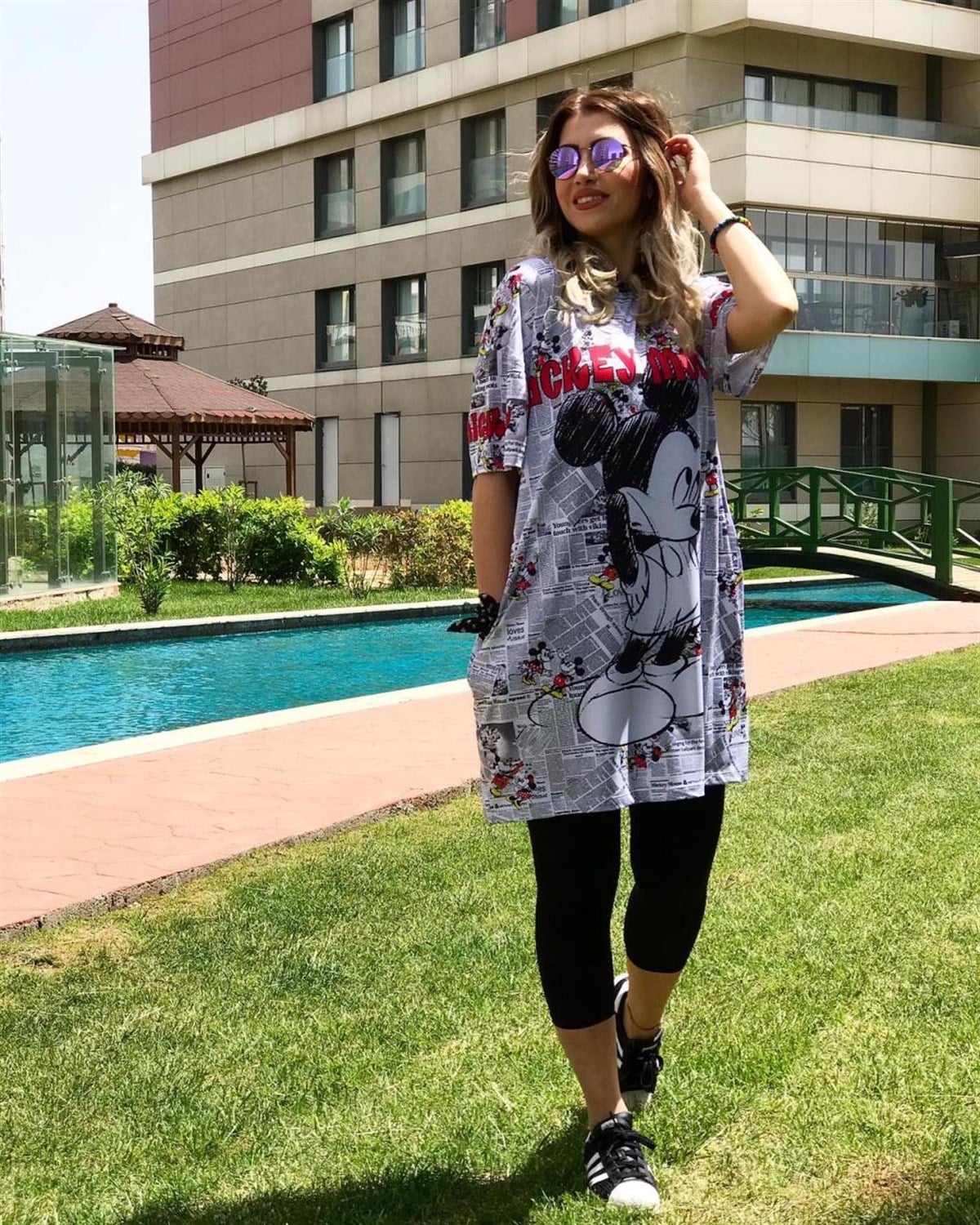 Gazete Desen Mickey Mouse Tunik Elbise