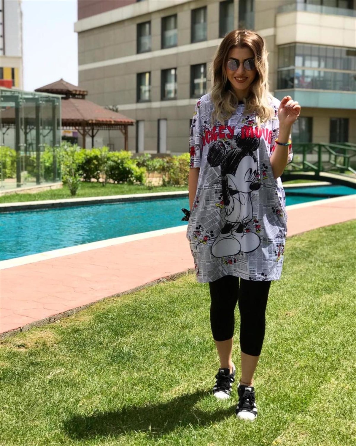 Gazete Desen Mickey Mouse Tunik Elbise