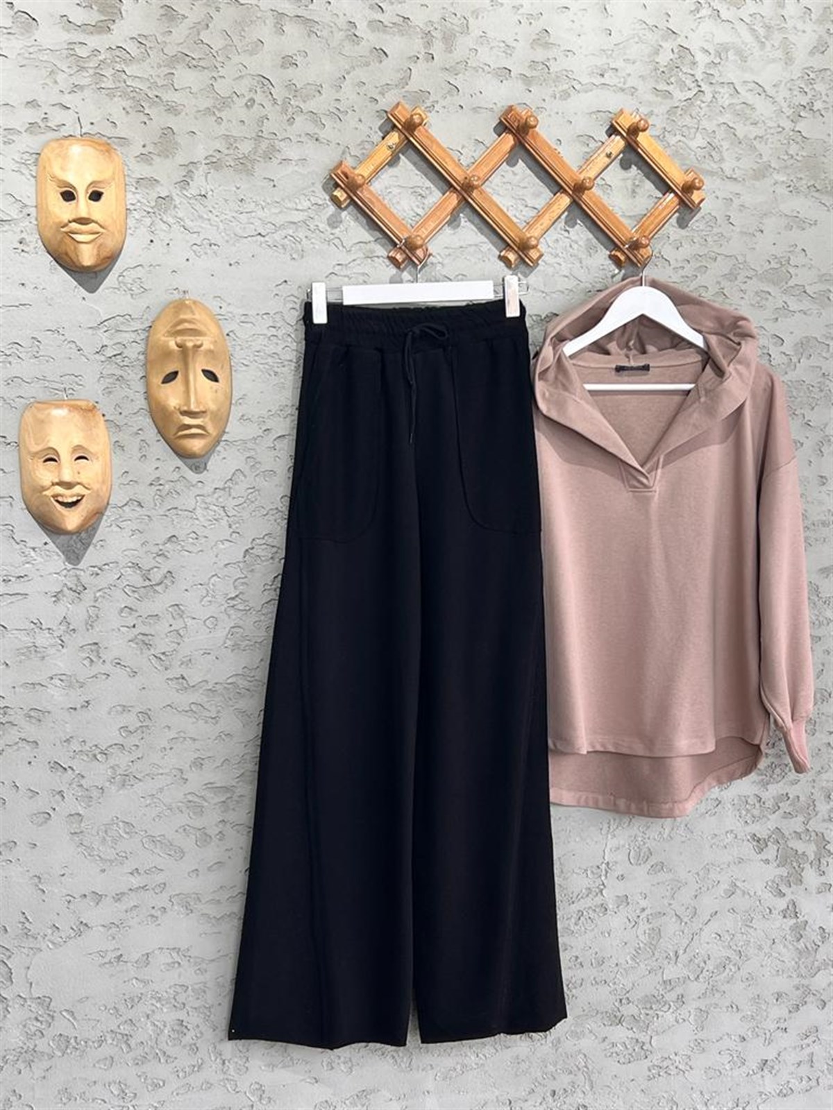Geniş Paça İkiiplik Sweat Kumaş Pantolon (Siyah)