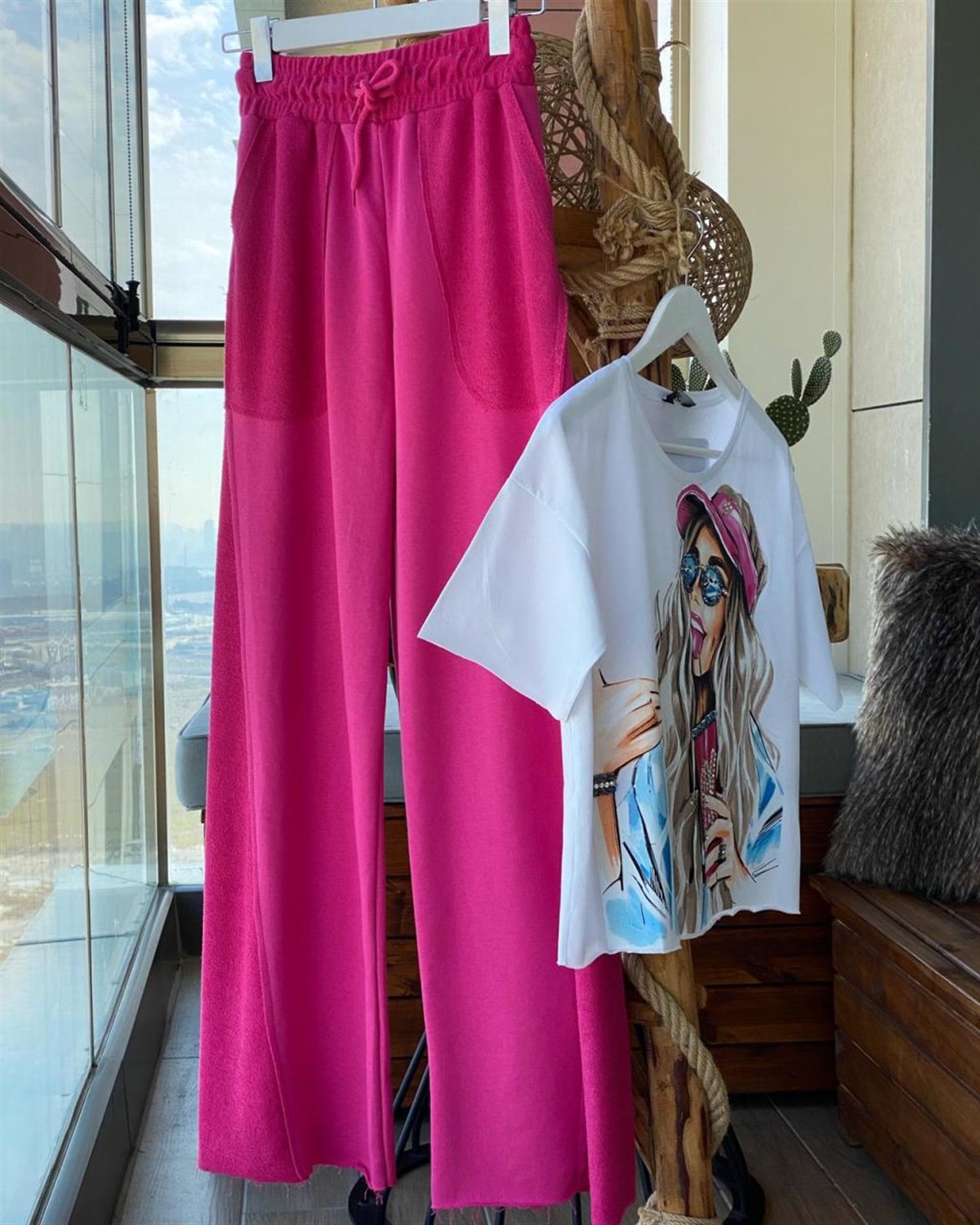 Geniş Paça İkiiplik Sweat Kumaş Pantolon (FUŞYA)