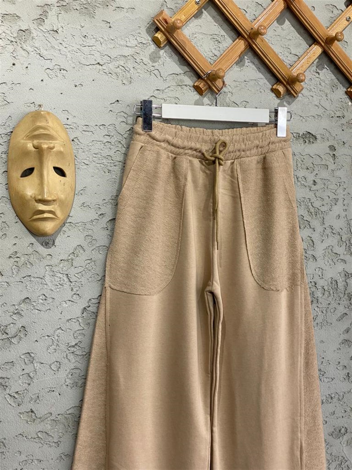 Geniş Paça İkiiplik Sweat Kumaş Pantolon (Camel)