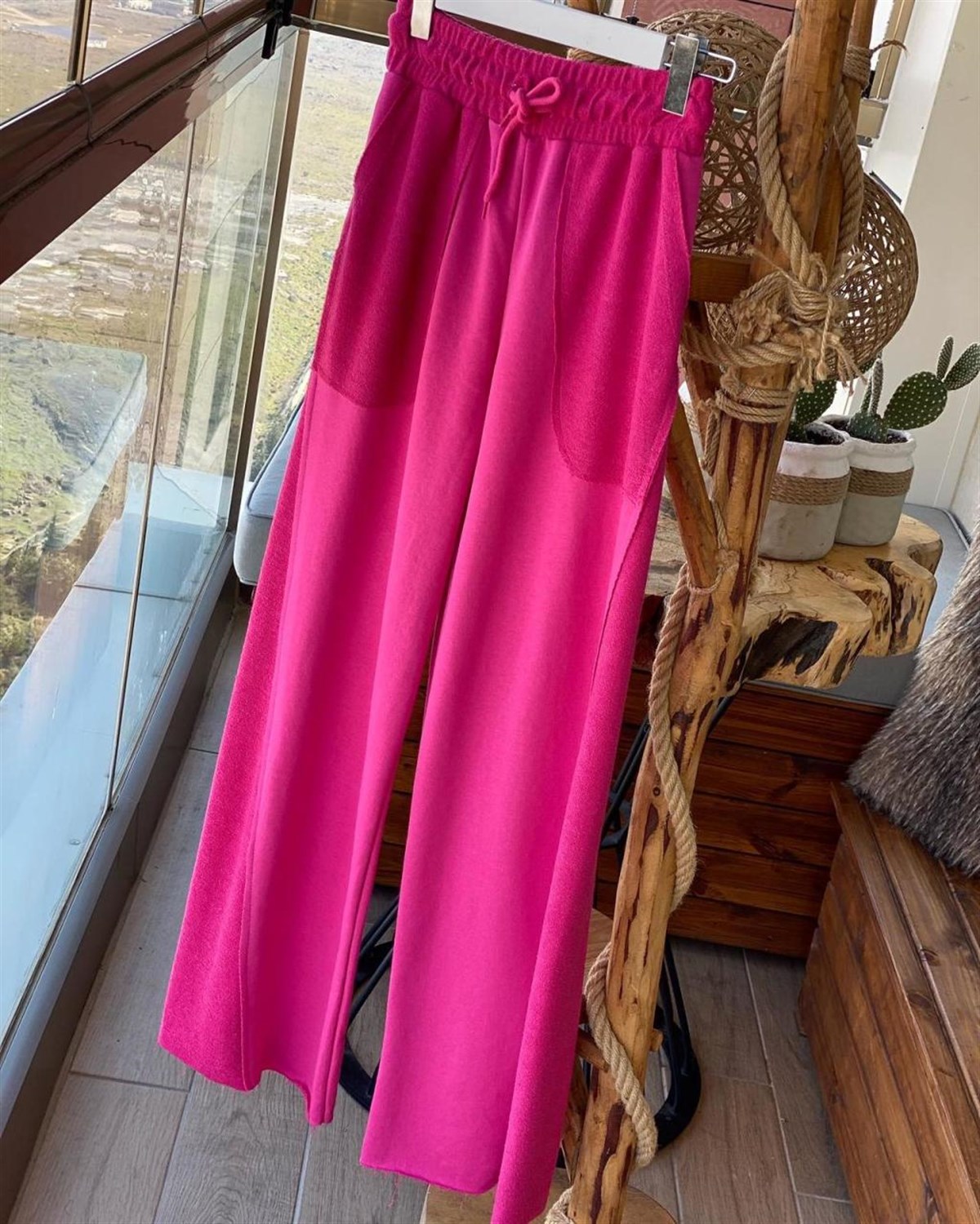 Geniş Paça İkiiplik Sweat Kumaş Pantolon (FUŞYA)