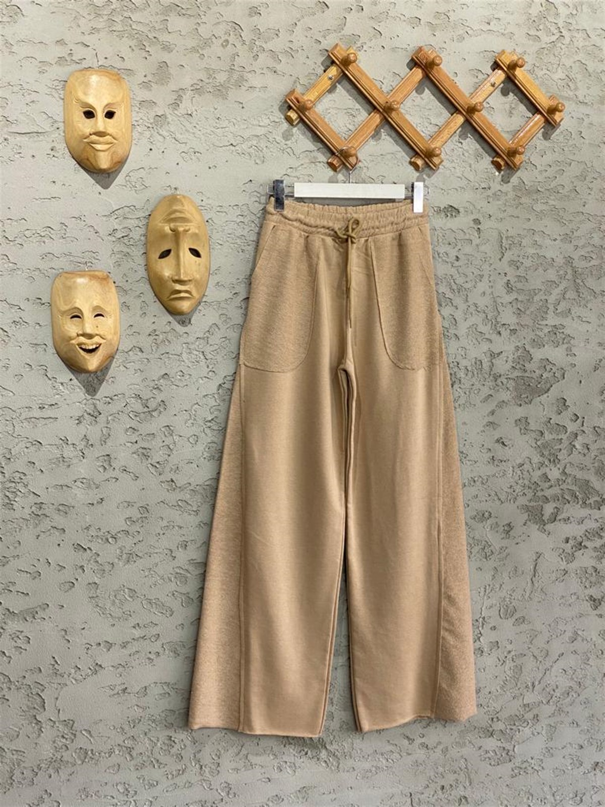 Geniş Paça İkiiplik Sweat Kumaş Pantolon (Camel)